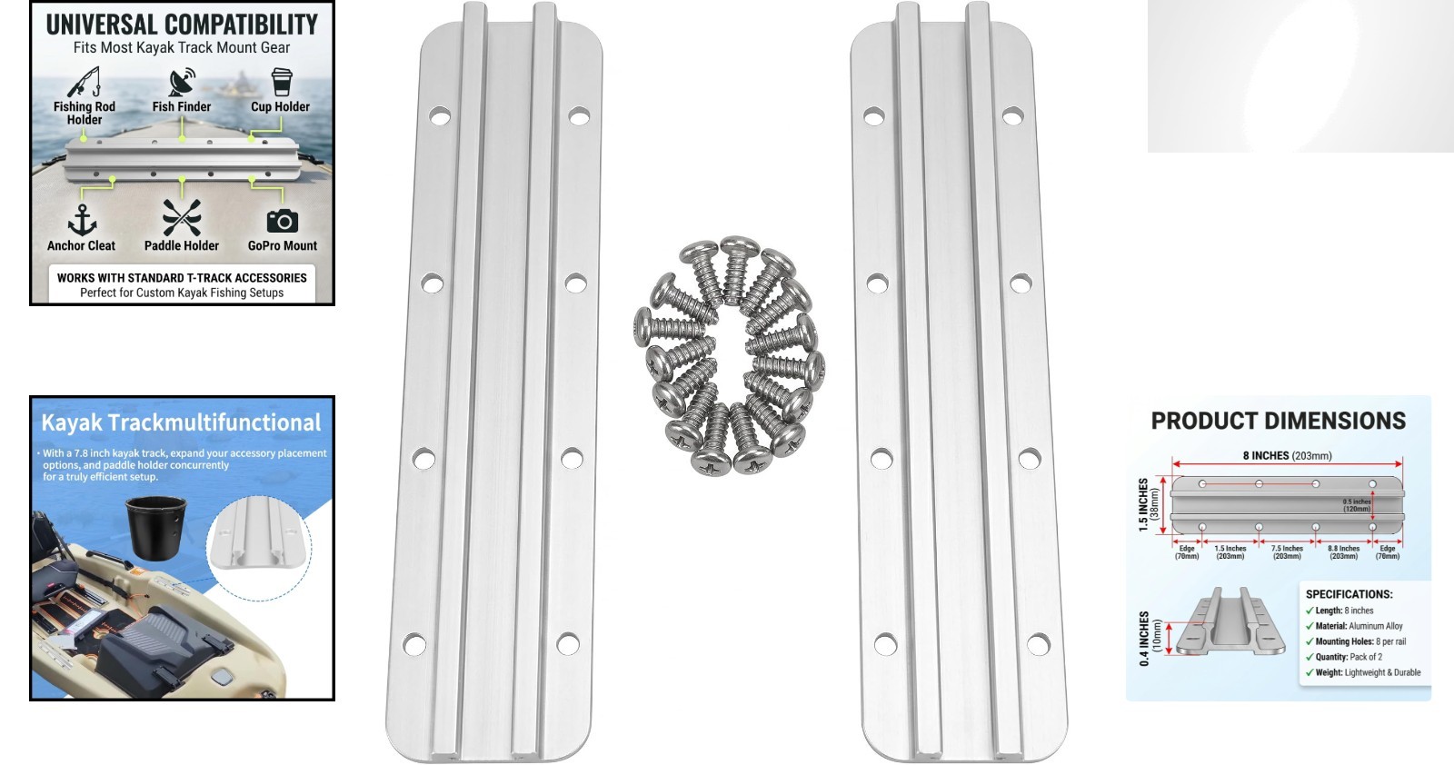 Lightweight 8 Inch Aluminum Kayak Rail – Ideal for Fishing Rods and Electronics