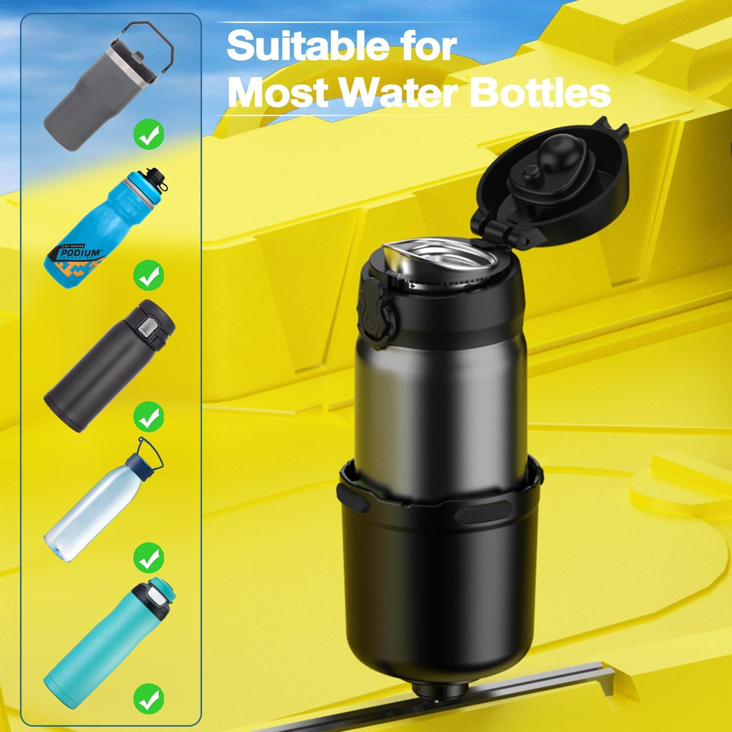 Kayak Cup Holder with Rubber Tab, Multifunctional Kayak Water Bottle Holder Drin