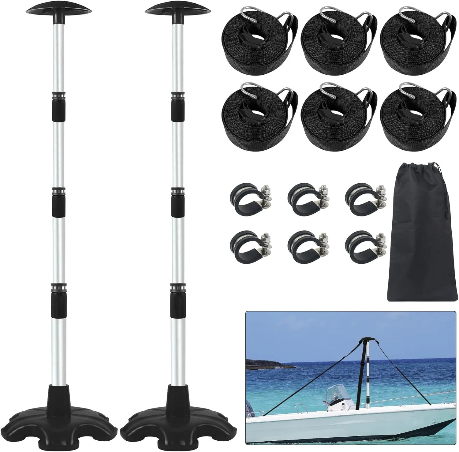 Boat Cover Support Poles 2 Pack,Height Adjustable Aluminum Support Pole with Non