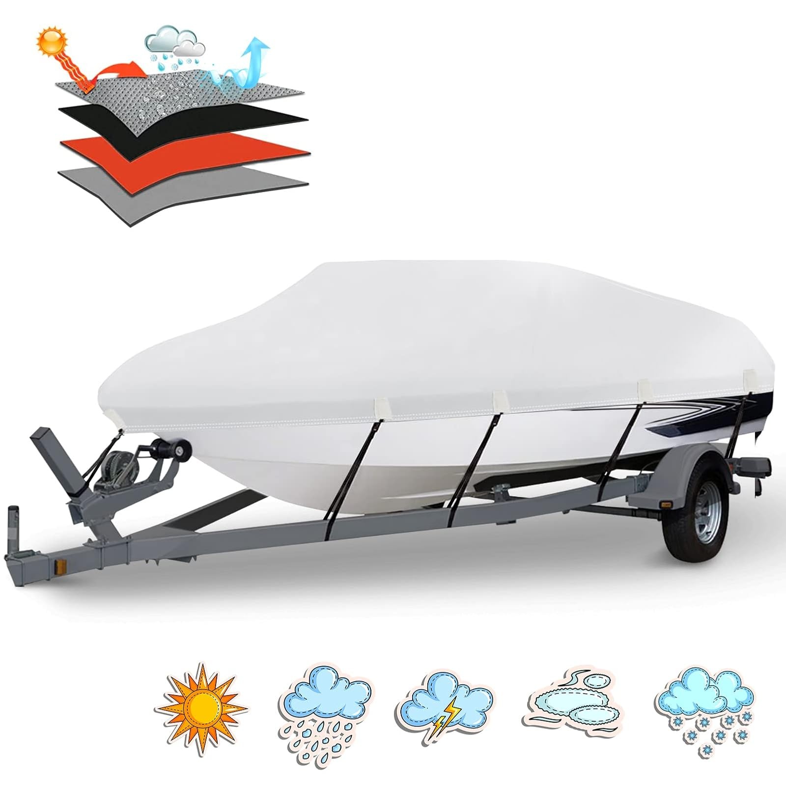 20-22ft Boat Cover Heavy Duty 1200D V Hull