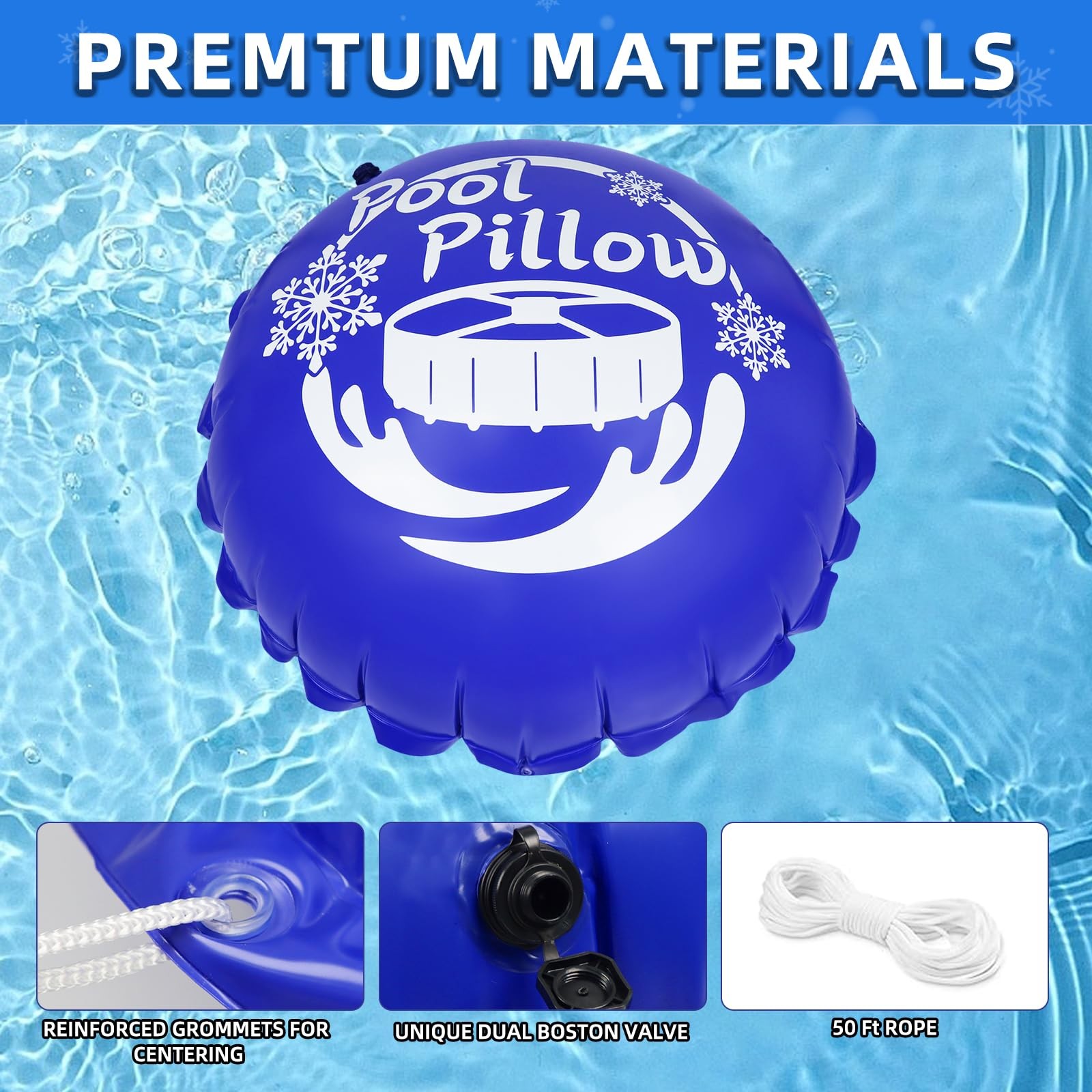 2Pcs 4x4Ft Pool Pillows for Above Ground Pools, 0.4mm PVC Cold-Resistant Pill…