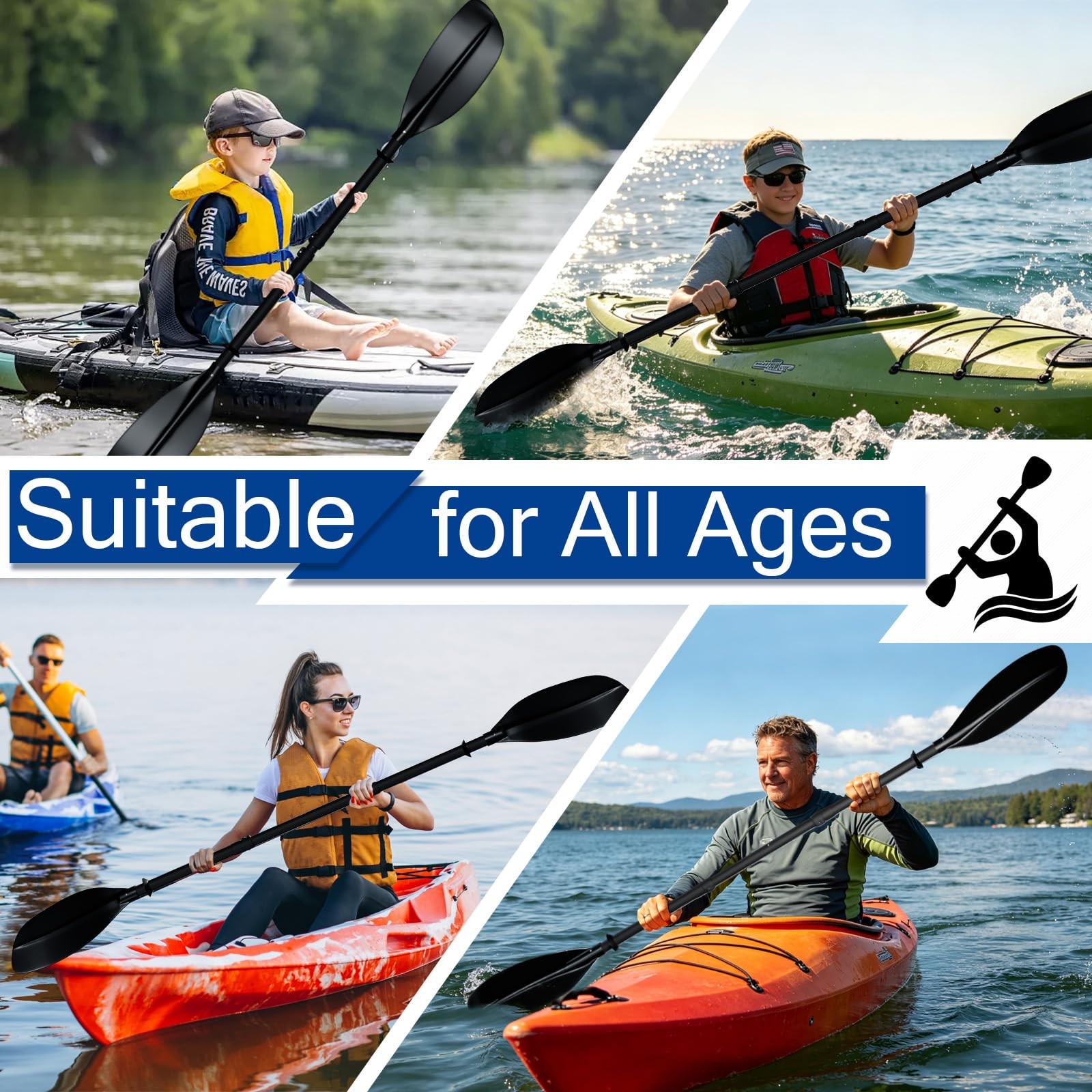 Kayak Paddle, 60″ to 90″ Canoe Paddle Telescoping Adjustable for Boat Oars Fi…