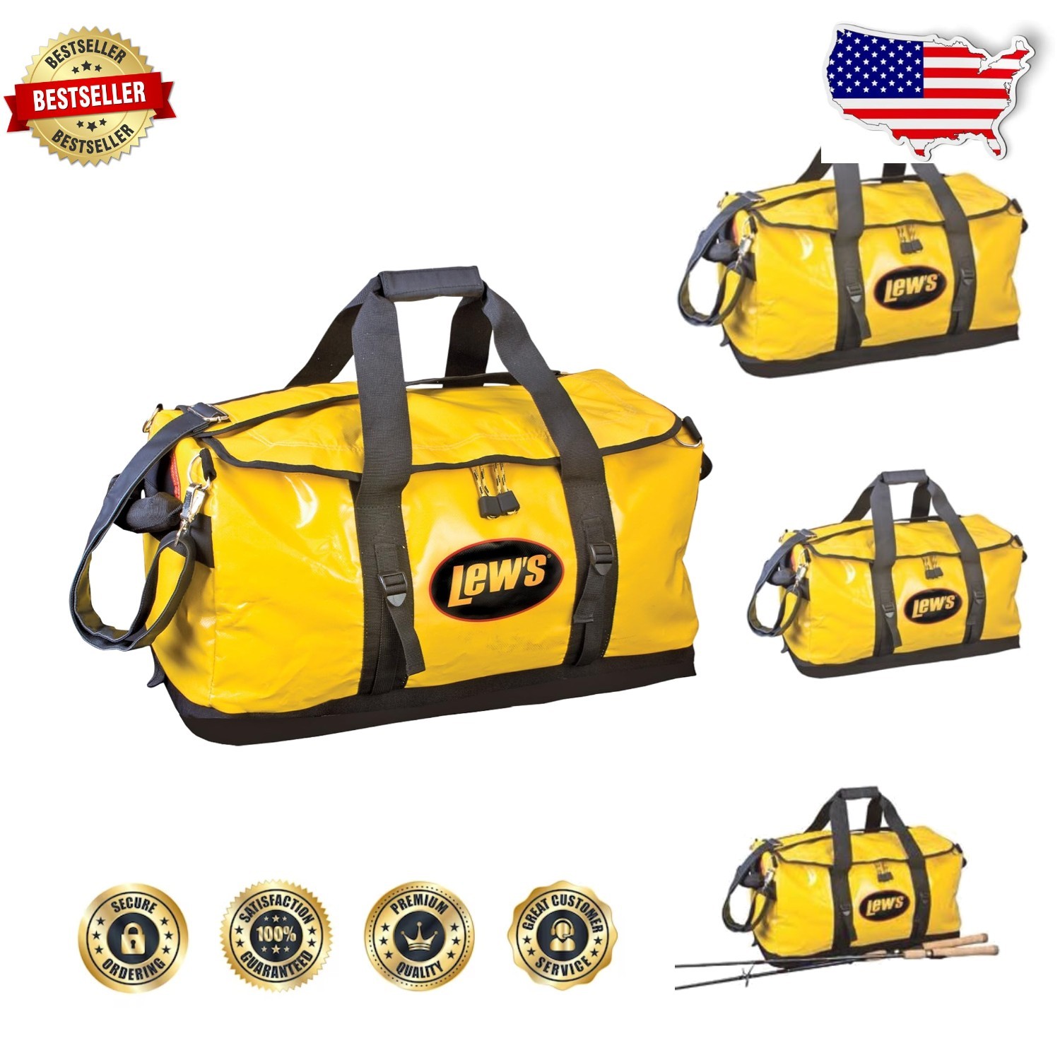 Yellow 24″ Boat Bag PVC Water Resistant 3 Compartments 2 Zipper Pockets