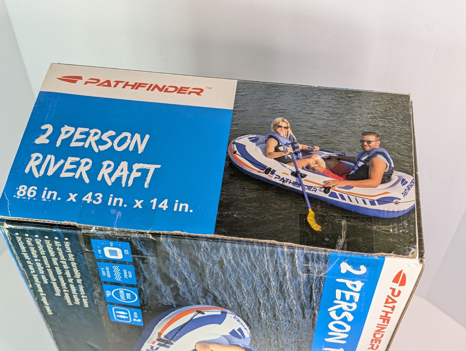 Pathfinder 4 Person Inflatable Raft Boat Pump 2 Oars Kayak River Rafting Beach