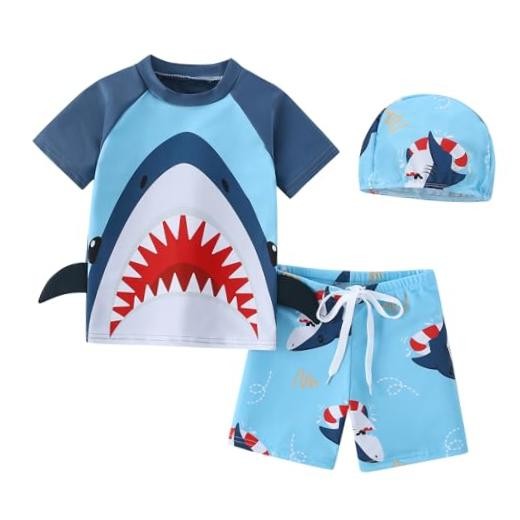Toddler Boy Swimsuit 3 Piece Boys Swim Set Short Sleeve Boys Swim 4-5T Blue