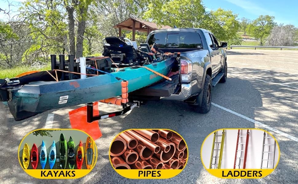 70231 Hitch Mount Pick Up Truck Bed Extender For Ladder Rack Canoe Kayak Long