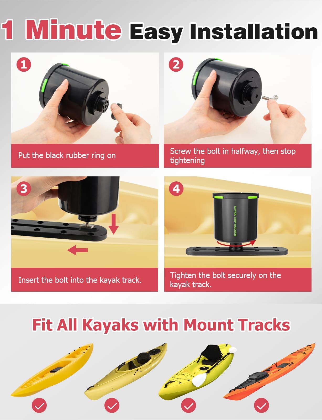 Kayak Cup Holder, AntiToppling Fishing Drink Holder Kayak Accessories Track M…