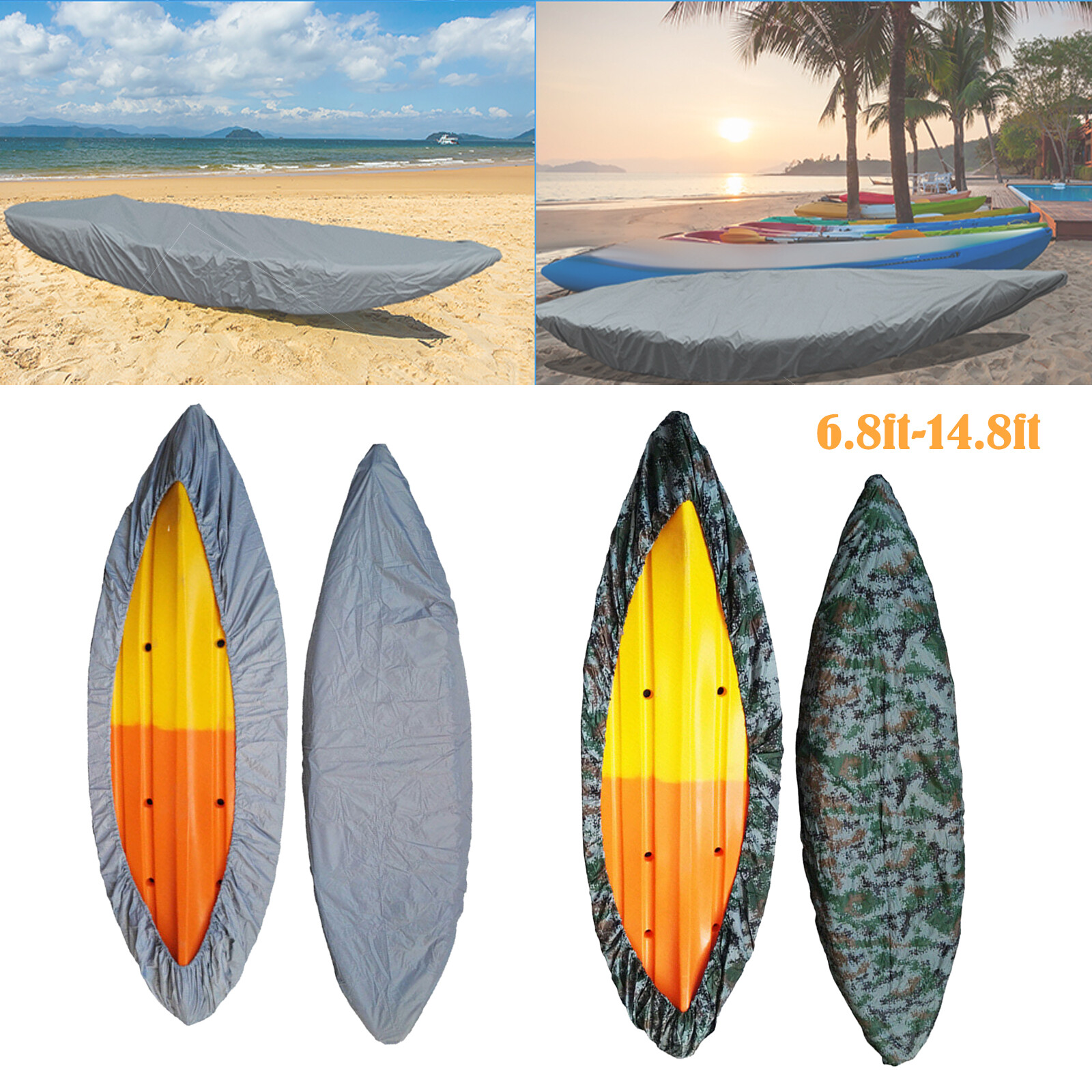 Waterproof Kayak Cover 6.8-14.8ft 210D Canoe Kayak Storage Cover Dust Shield