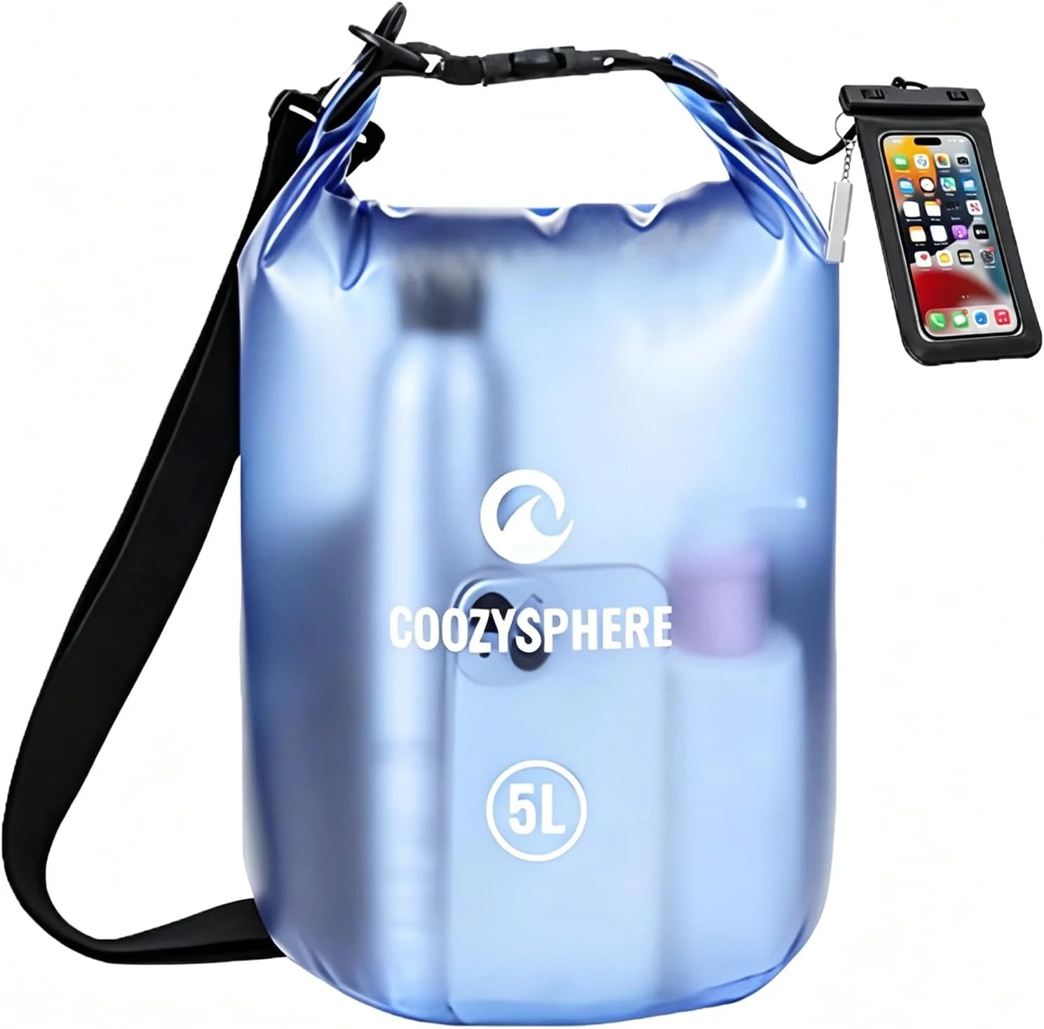 Dry Bag Waterproof 5L, Roll Top Lightweight Floating Storage Bag with Phone Case