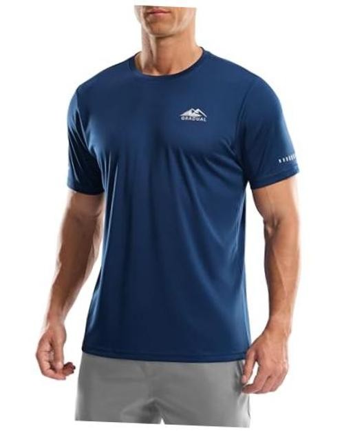 Men’s UPF 50+ Sun Protection Dry Fit Workout T-Shirts Rash Large Dark Blue