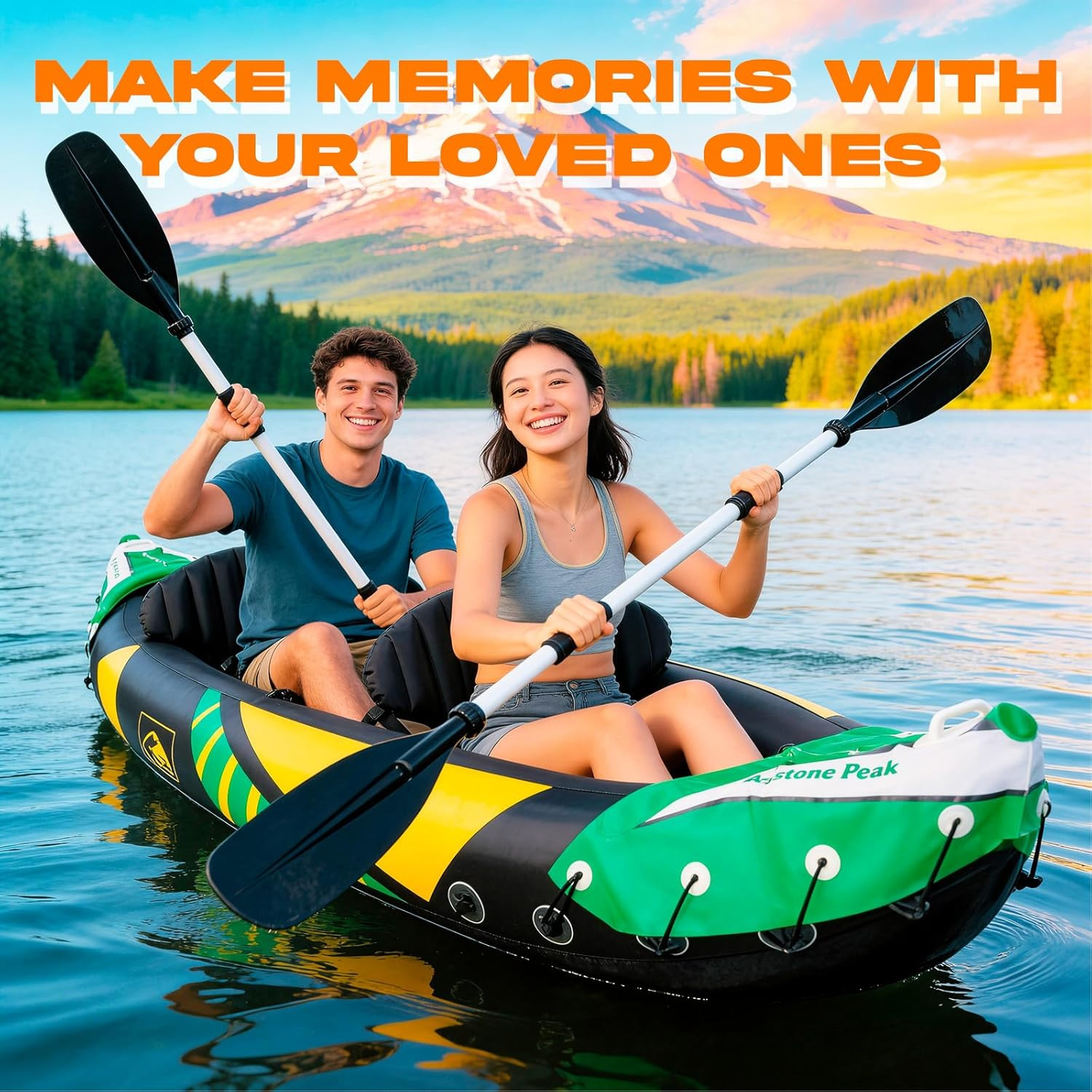 Inflatable Kayaks Tandem 2 Person Heavy-duty Detachable Sun Canopy Seats Paddles