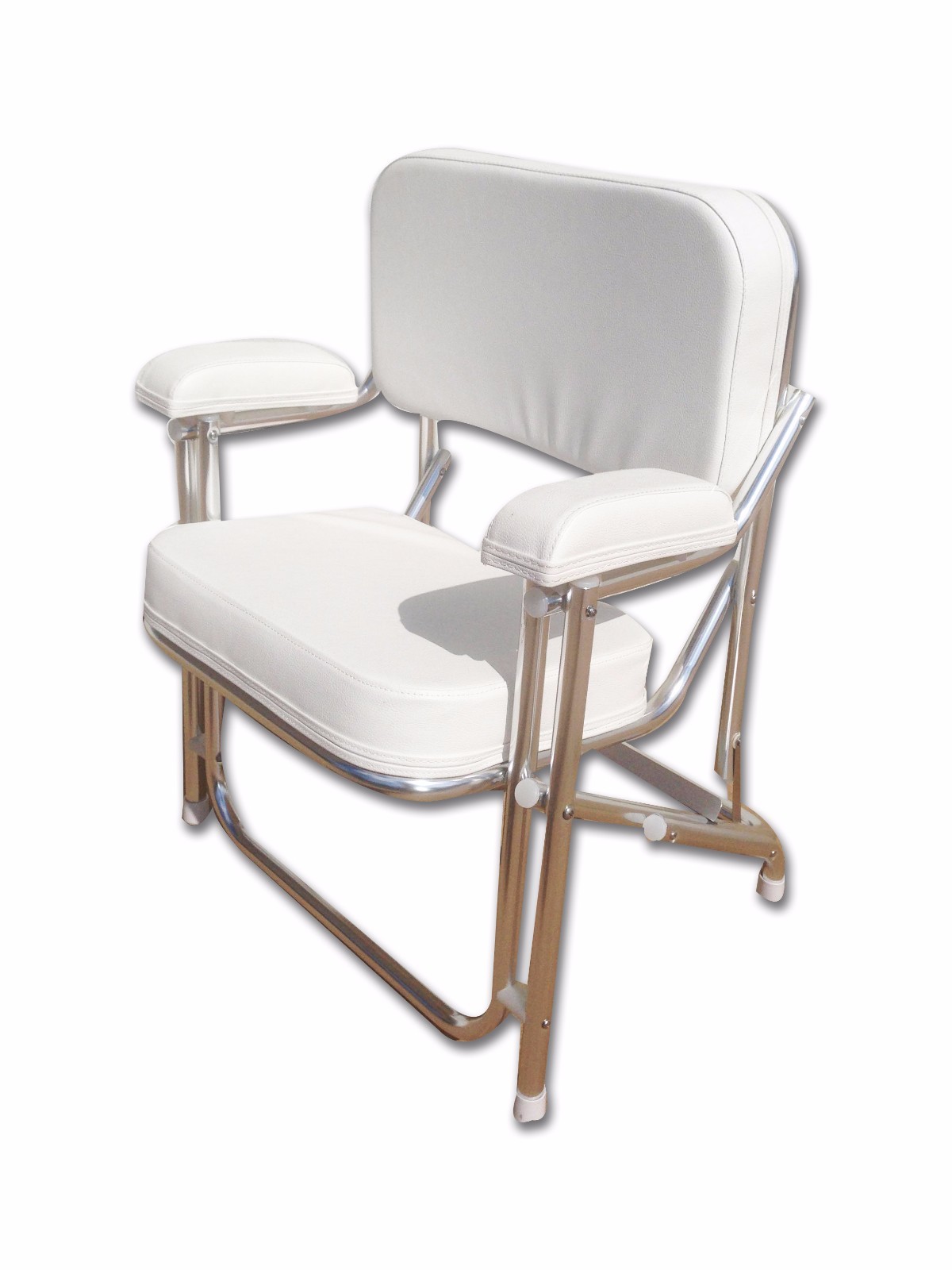 Pactrade Marine Folding Deck Chair White UV Resistant Vinyl 1″ Anodized Aluminum