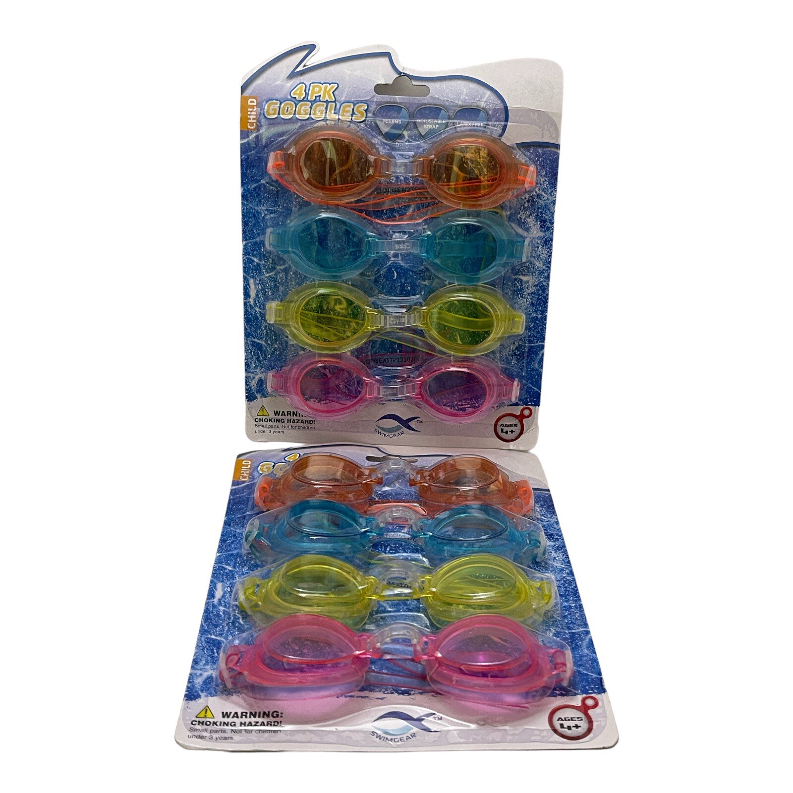 2- (4 pack) Child’s Swim Goggles, Multicolor Adjustable, 4+, Pool Party Favors