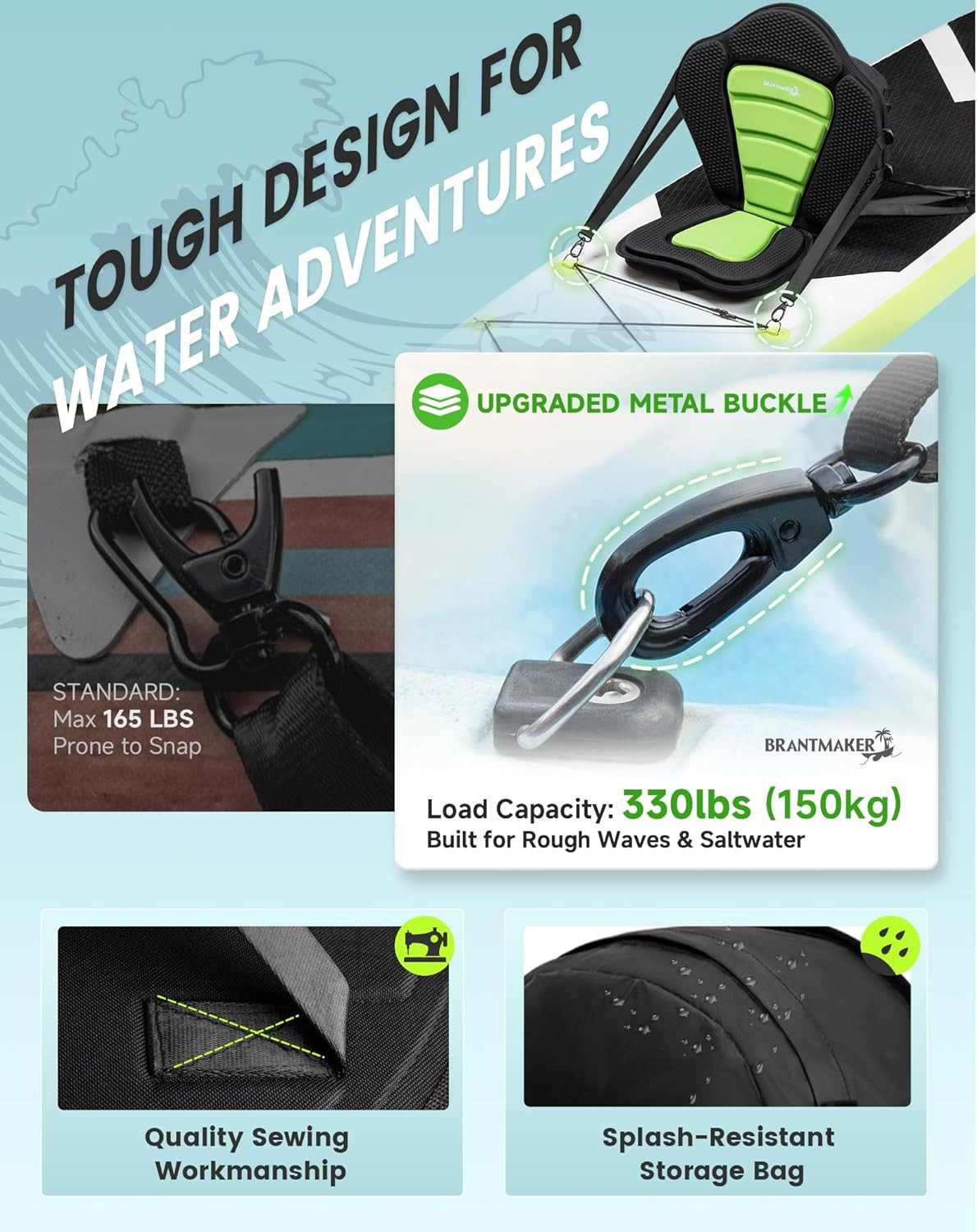 BRANTMAKER Kayak Seats with Back Support, Paddle Board Seat for Inflatable Board