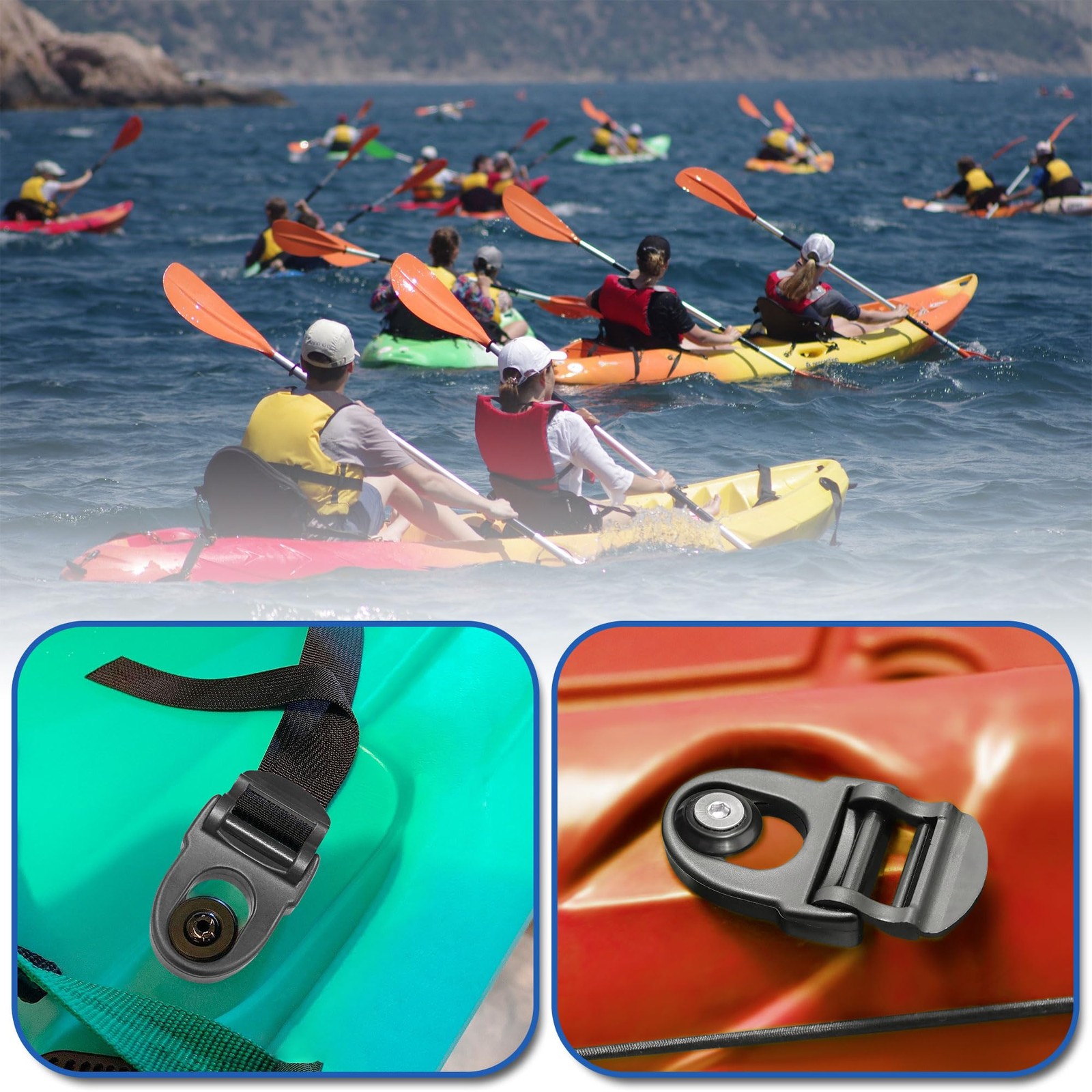 HLOGREE 4Pcs Kayak Seat Clips Replacement,Kayak Clip One Size, Black
