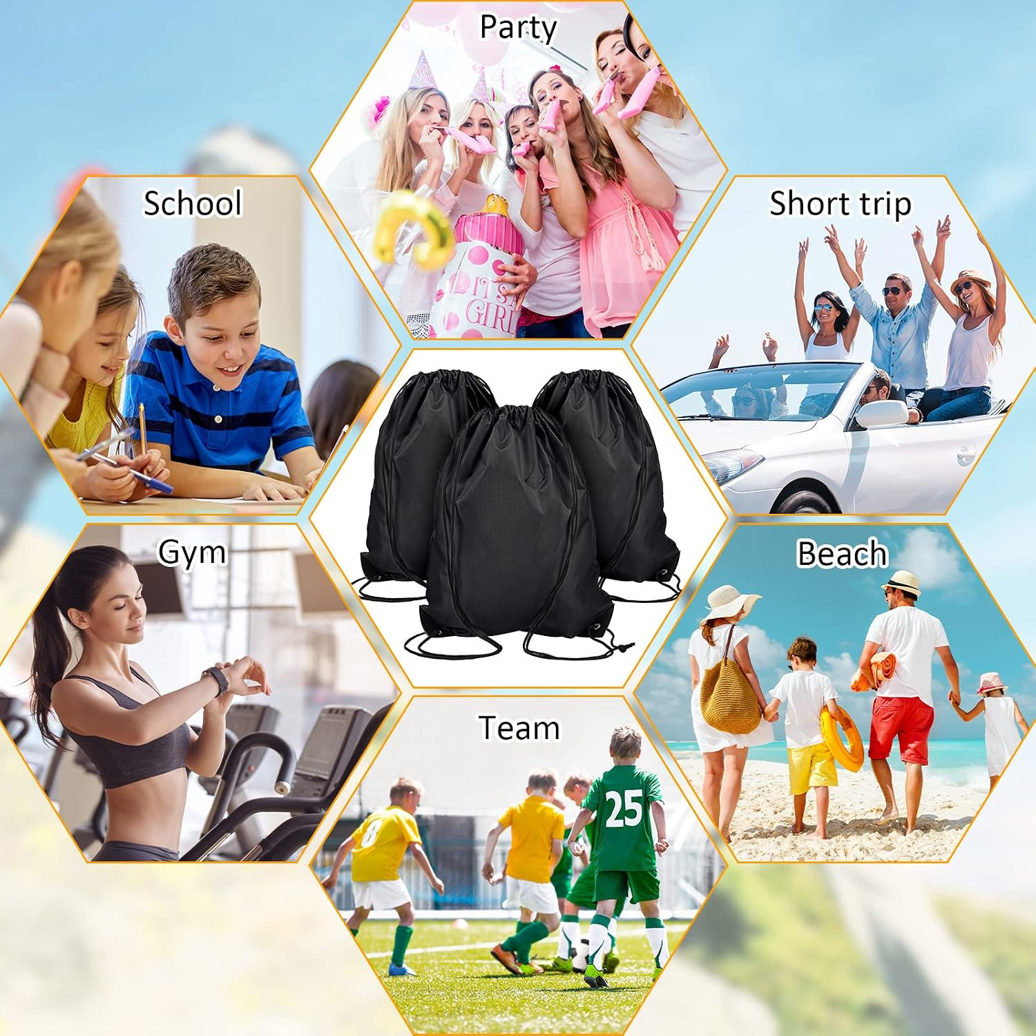 60 Pieces Drawstring Backpack Bags Sports Drawstring Bags Bulk Nylon Cinch Bag f