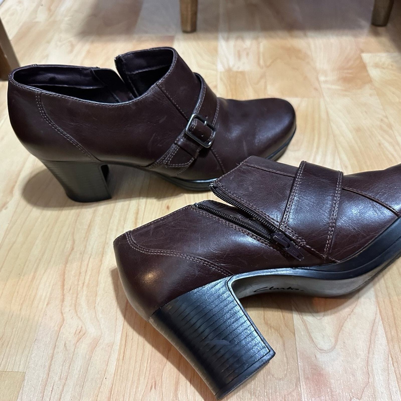 Clarks Cognac women Ankle Bootie size 10 2 1/2 “ heel