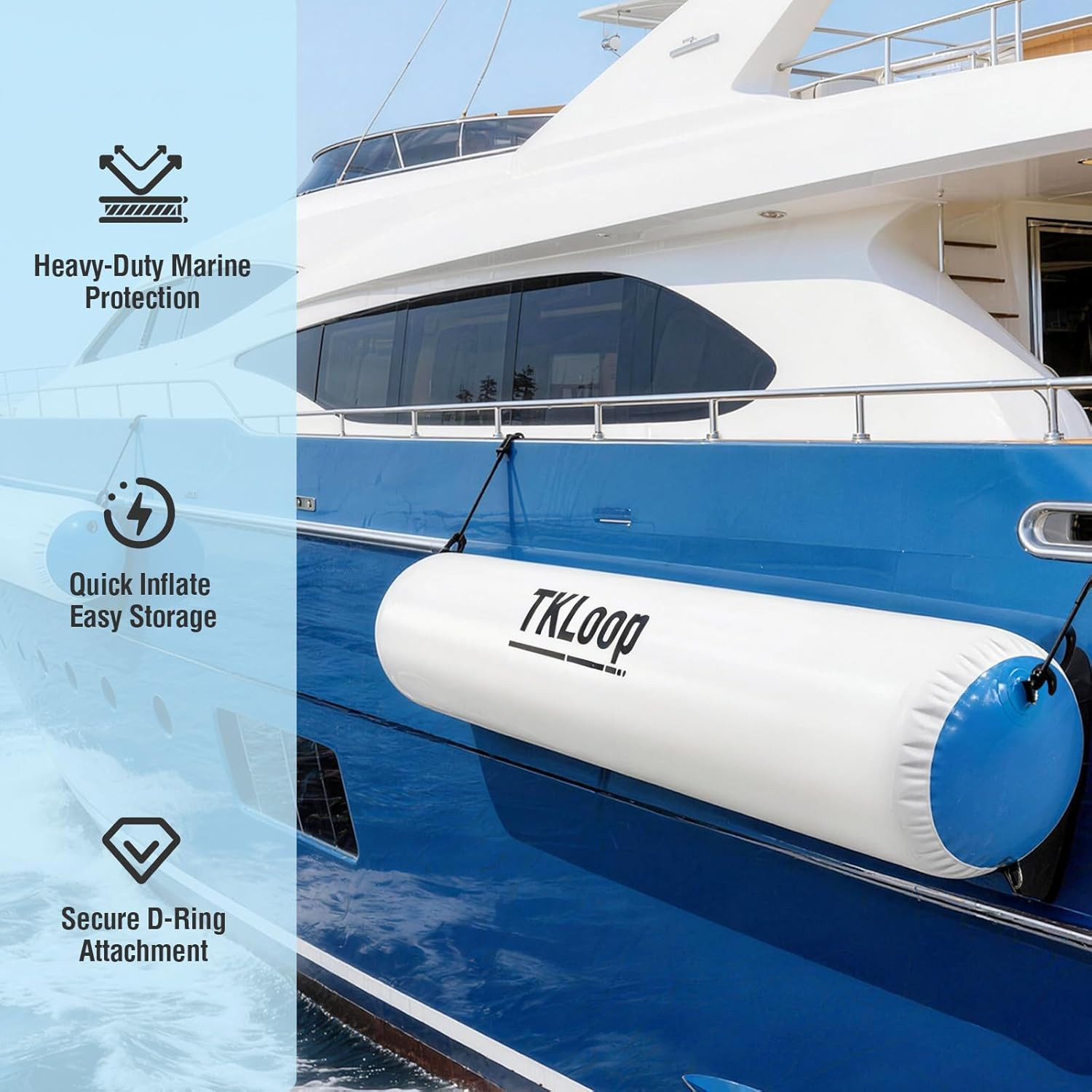 Heavy-Duty Inflatable Boat Fenders with D-Rings, Bag & Repair Kit