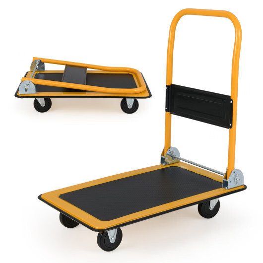 Costway Platform Cart Dolly Foldable Warehouse Push Hand Truck-Black – Color: Bl
