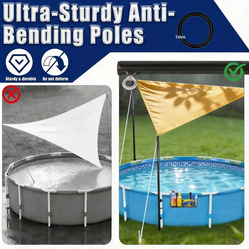 Pool Canopy for above Ground Pools with Metal Storage Basket Outdoor Shade Sail,