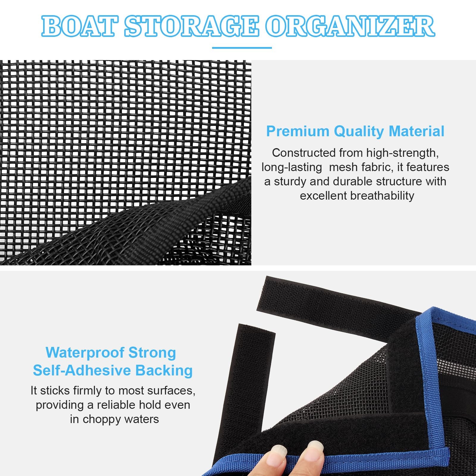 10″x7″ Self-Adhesive Storage Mesh Bags, Boat Storage Organizer Mesh Bag with …
