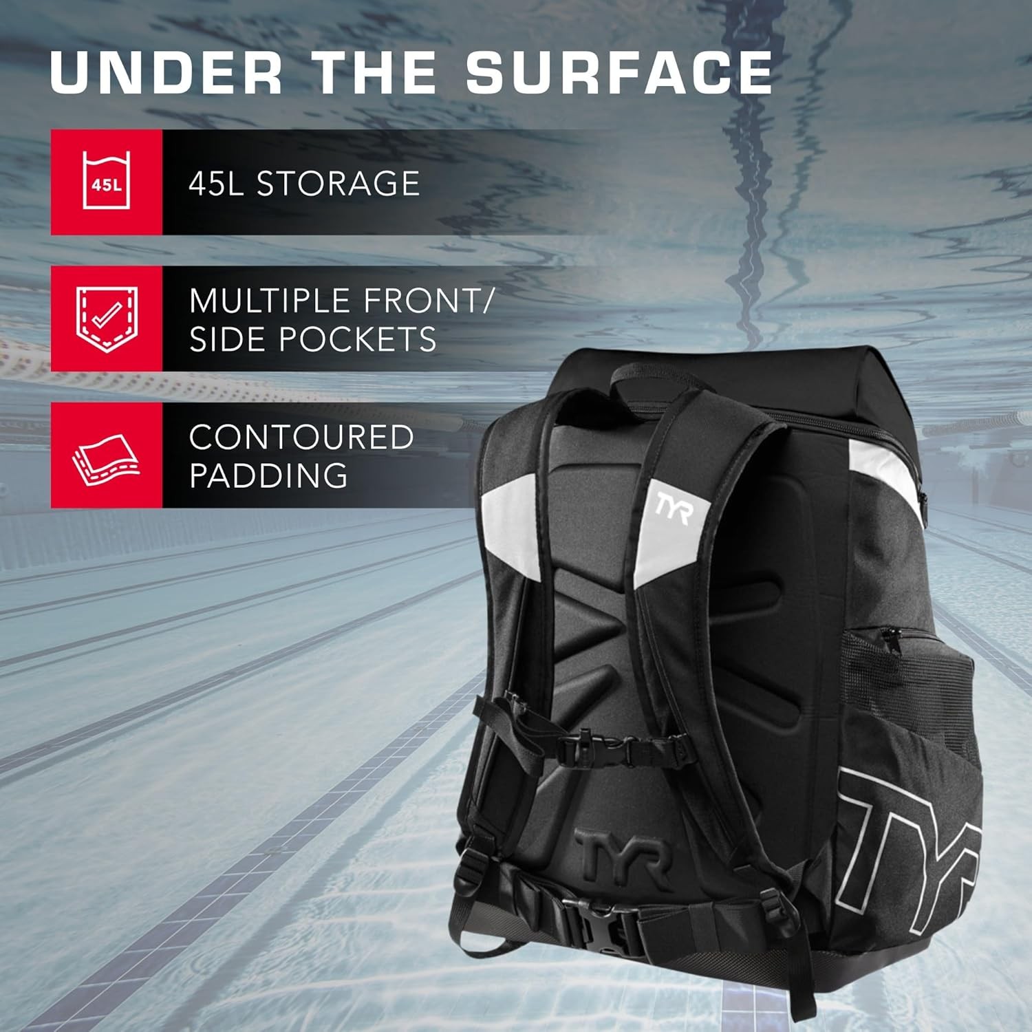 TYR Alliance Backpack, 45Liter Capacity, Wet and Dry Compartments, Color Options