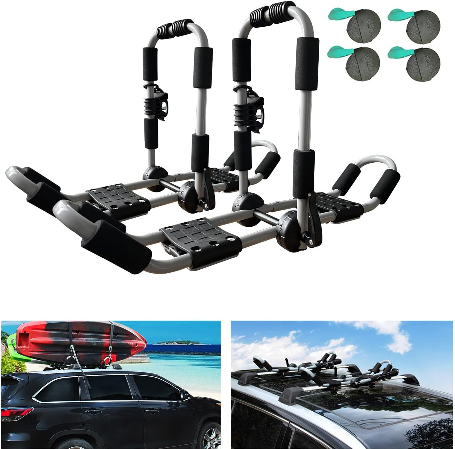 Kayak Roof Rack 4-In-1 Folding Adjustable Bilateral J-Shaped Roof Rack for Kayak
