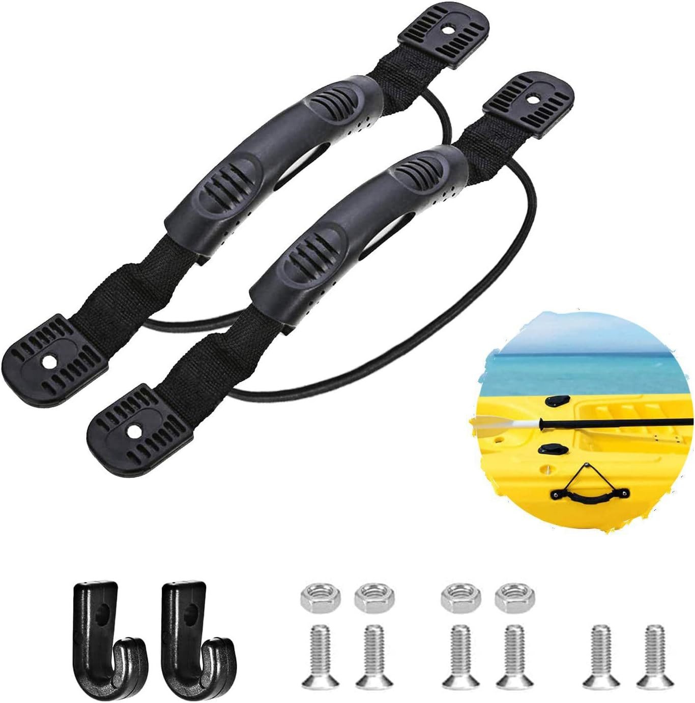 2 Pcs Kayaks Canoe Side Mount Handles Replacement with Bungee Cord Paddle Hol…