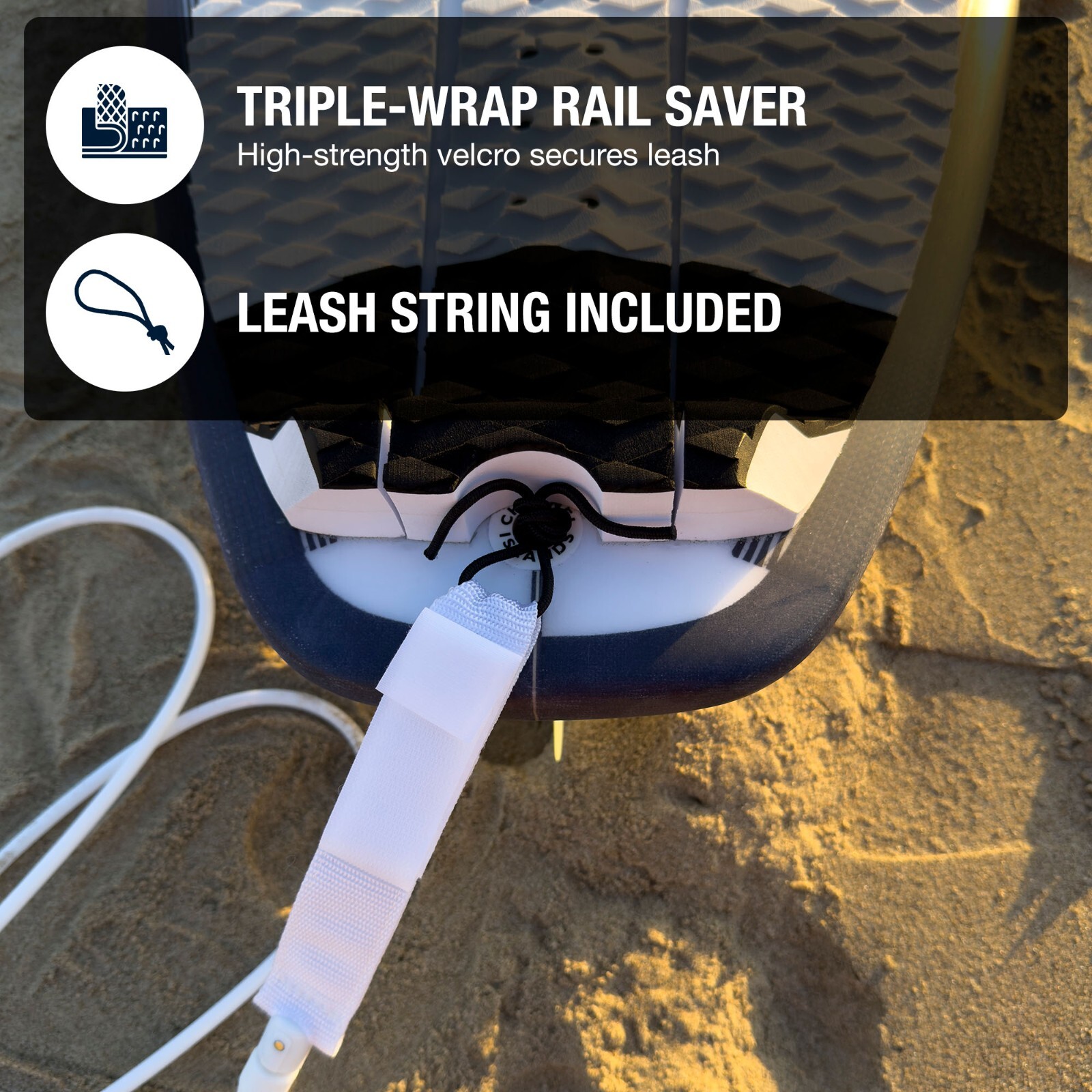 ELUDE Surfboard Leash 6ft (5mm Comp) Maximum Strength (White)