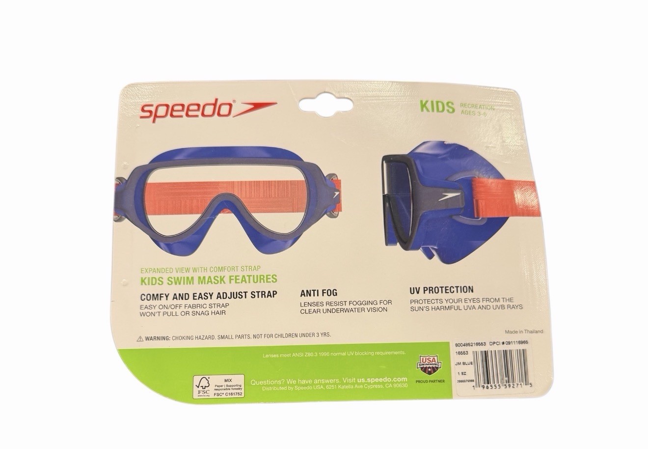 Speedo Kids’ Swim Mask with Fabric Strap – Blue/Purple Ages 3-6 Polycarbonate