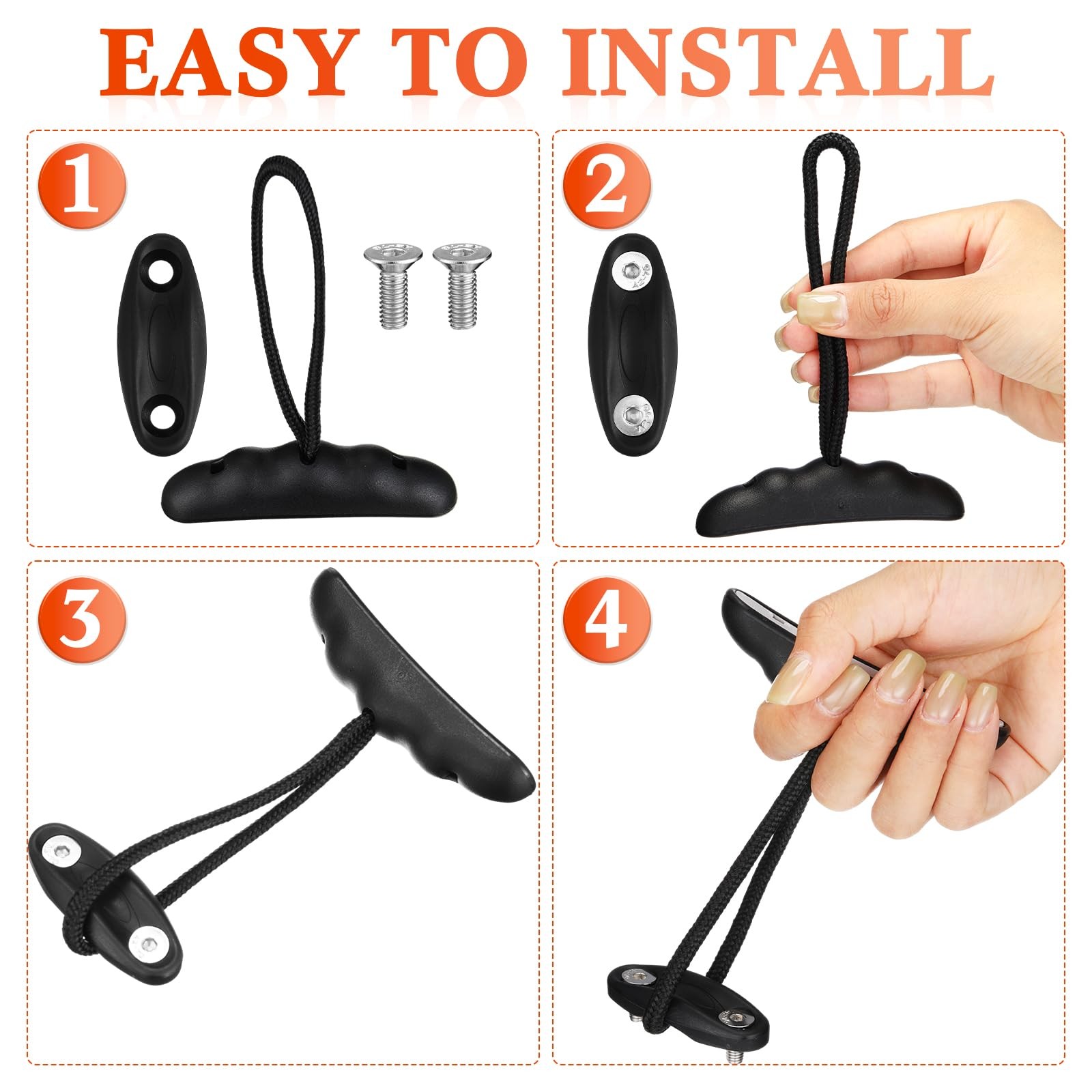 4 PCS Kayak Handles Kit Canoe Carry Pull T Handle Cord Pad Eyes Screws Tools