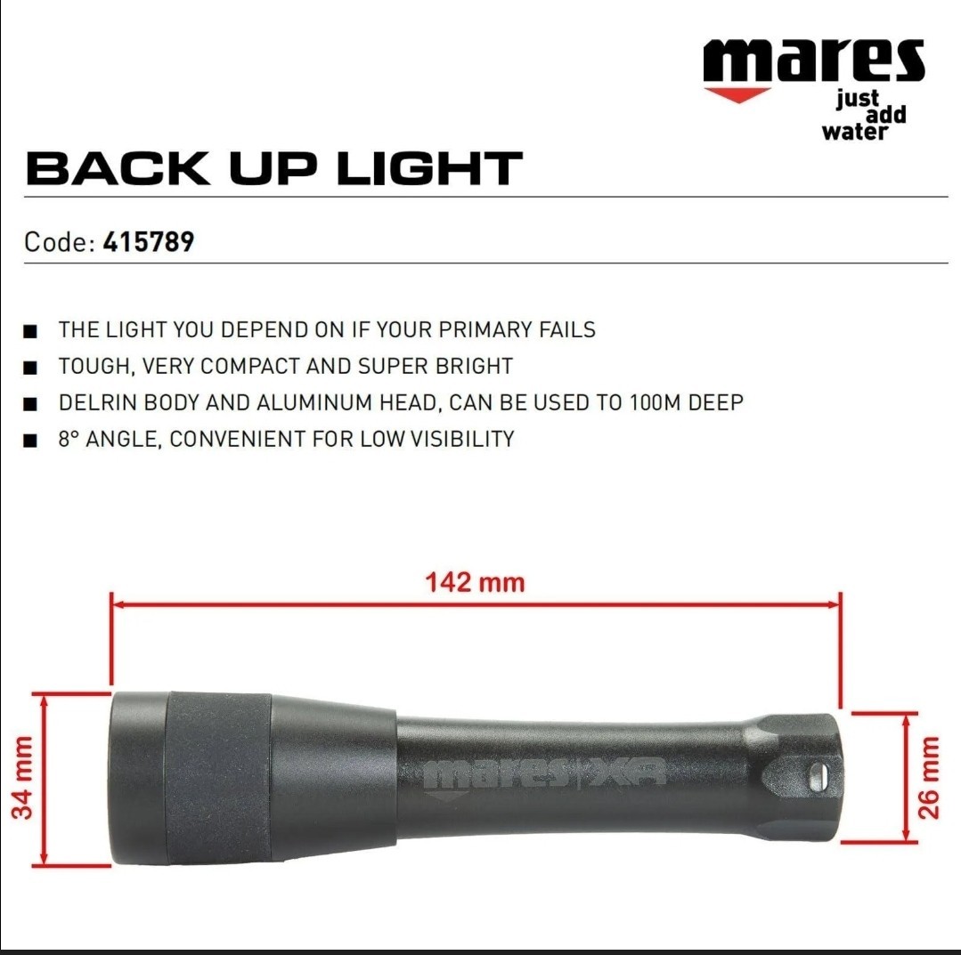 Mares XR Backup Dive Light – Compact Scuba Torch – NEW IN BOX