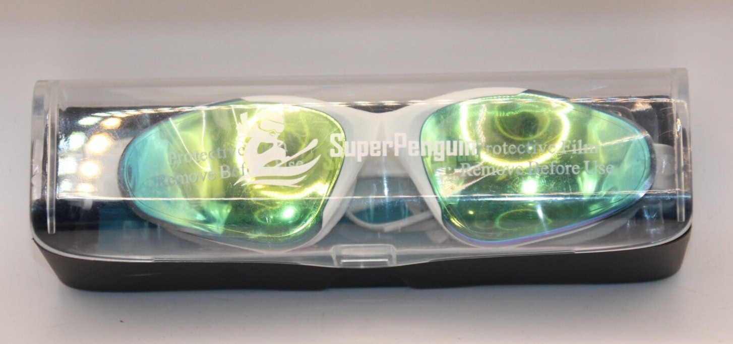 Super Penguin Swimming Goggles Polycarbonate Lens Silicone White Adjustable