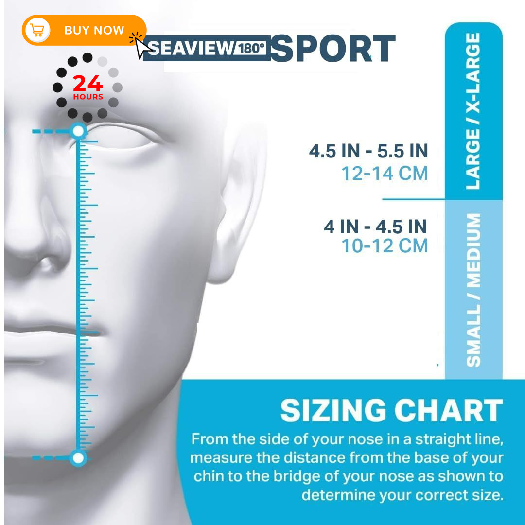 Seaview 180 Sport Full Face Snorkel Mask Adults, 180 Small-Medium, Stealth