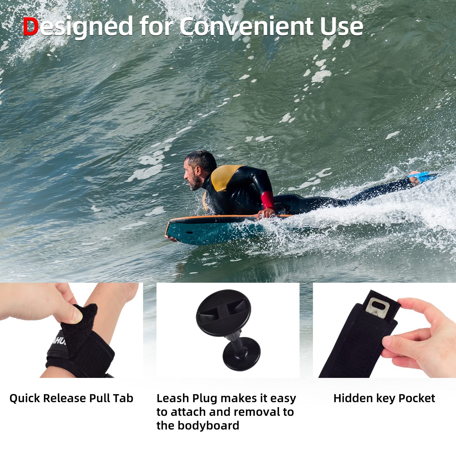 4 ft Bodyboard Leash, 5.5mm Thick Coiled Wrist Strap for Surfing, Orange