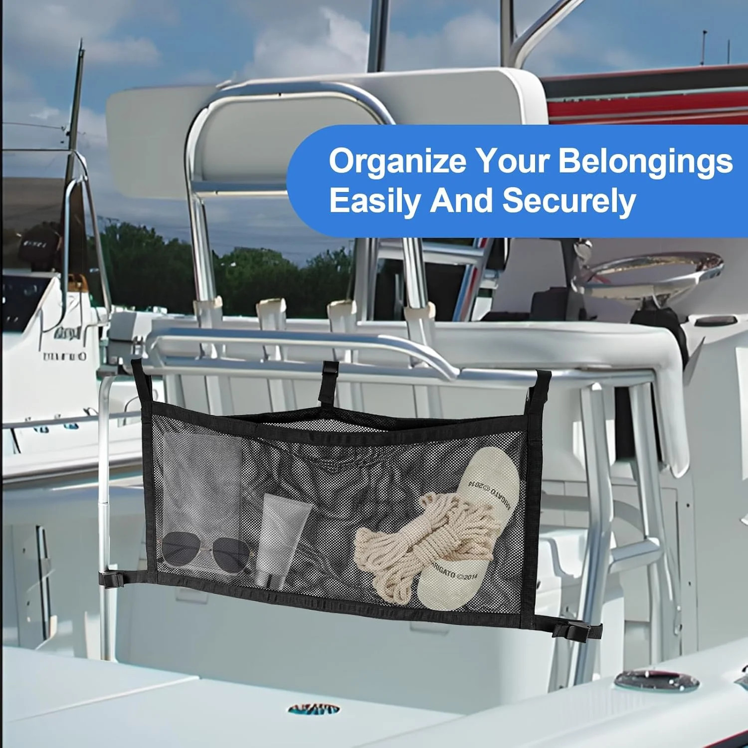 Boat Storage Bag with 3 Divisions Storage, Boat Life Jackets Bag, Mesh Suspended