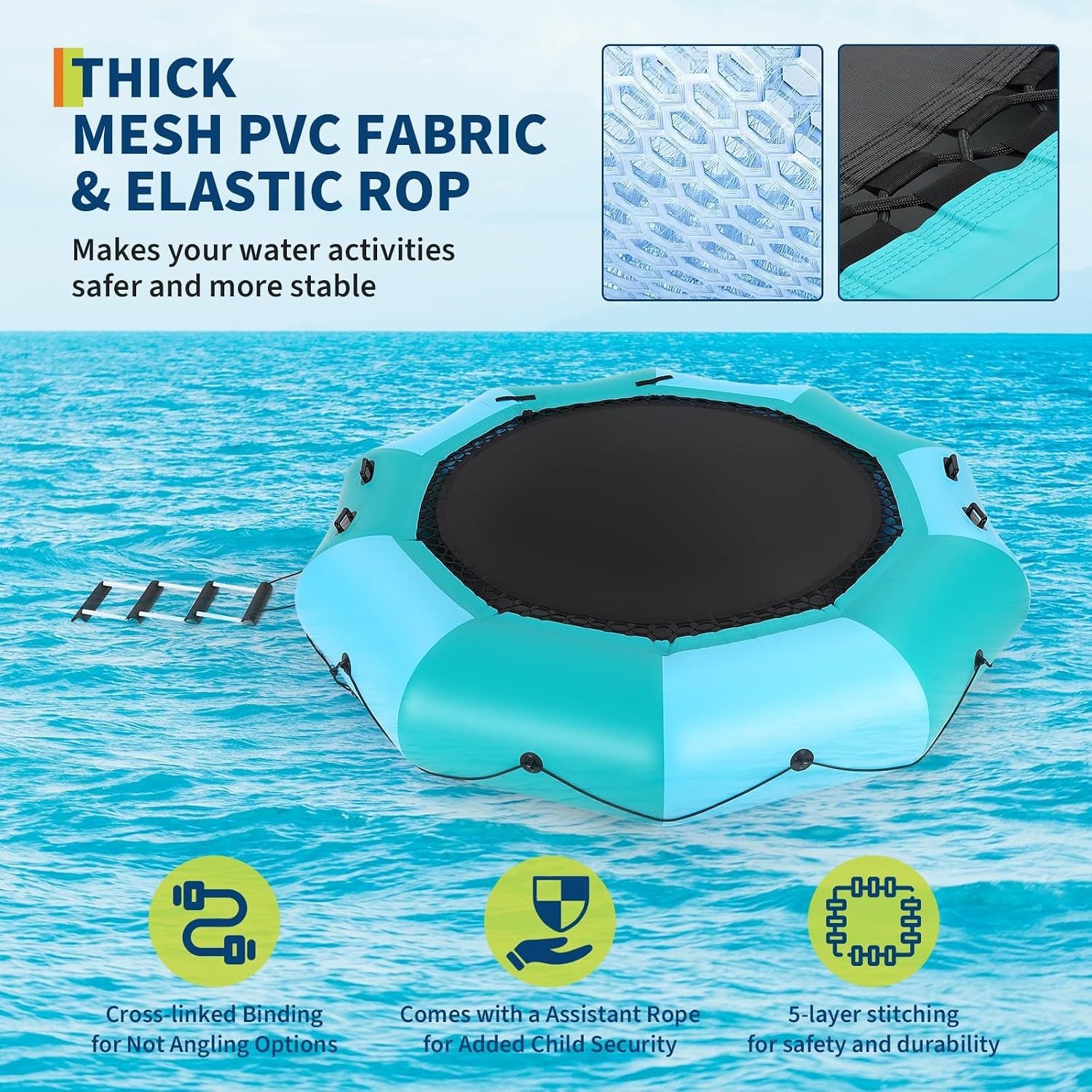 15FT Inflatable Water Trampoline Floating Water Bouncer w/Pump Ladder 408lbs