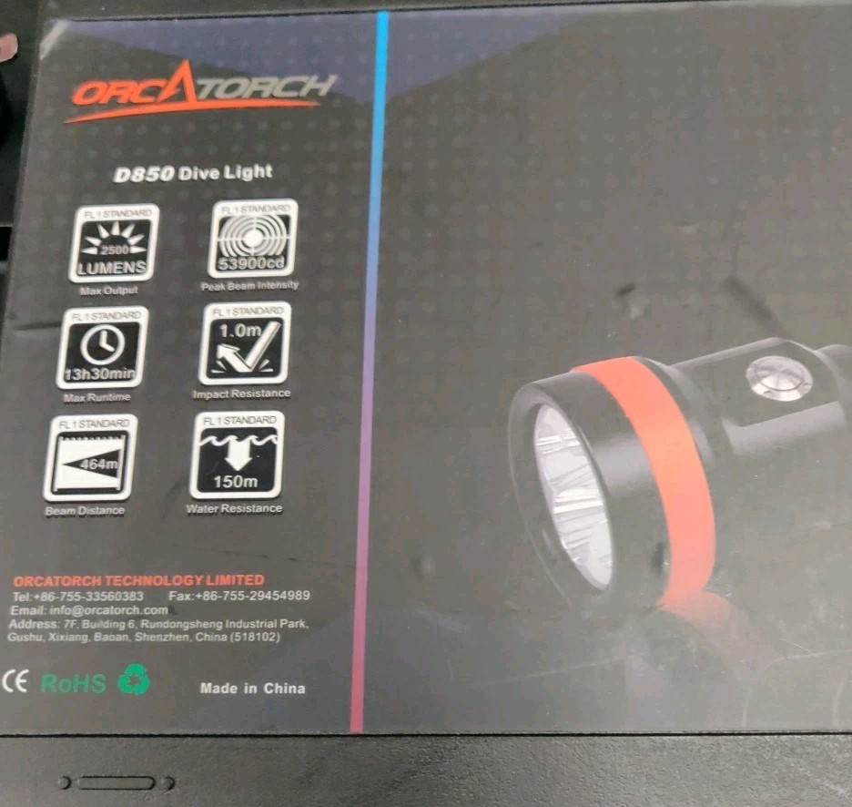 ORCATORCH D850 2500 Lumen Primary Dive Light, 6 Degrees Narrow Beam