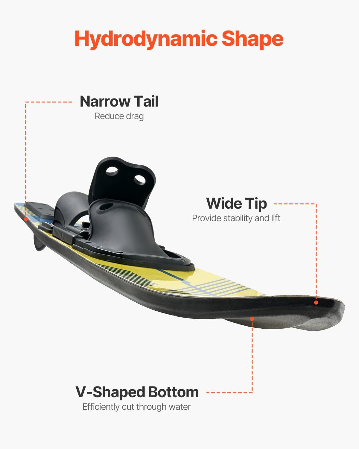 Adult Water Skis with Adjustable Bindings & Padded Toe Plate, 300 Lbs Capacity