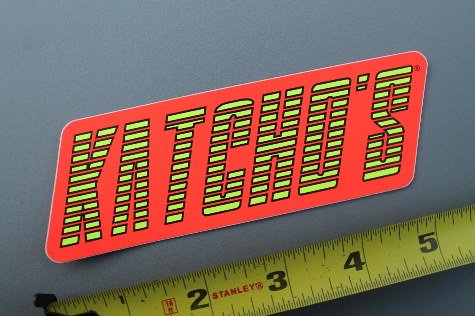 Katcho’s Surfboards Neon Orange Yellow Striped 80’s V56B Vintage Surfing STICKER