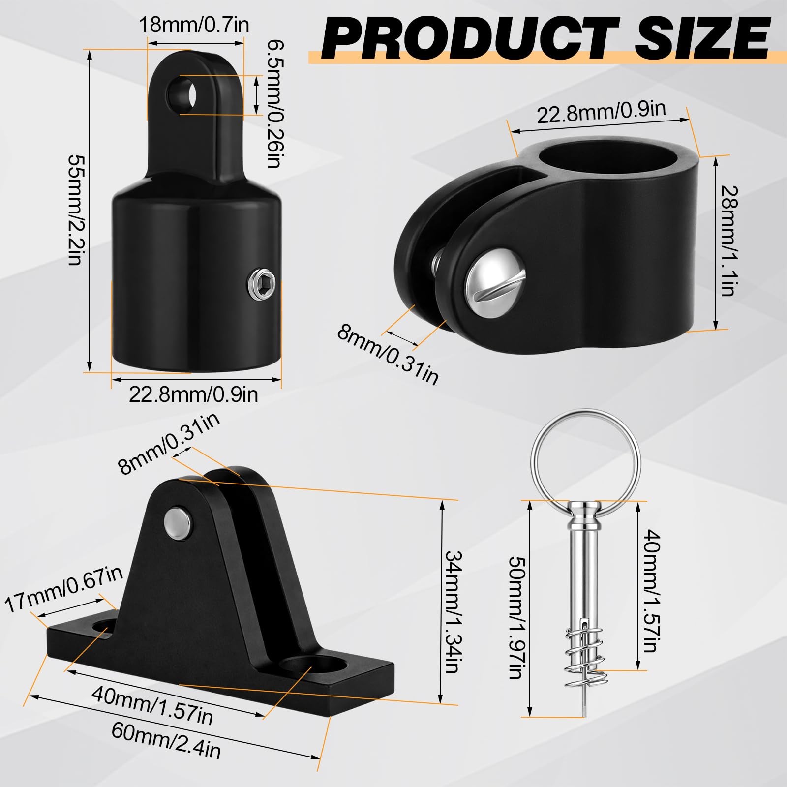 ElaraBerry 6 Pack Boat Bimini Top Hardware Marine Grade Nylon Slide Cap black