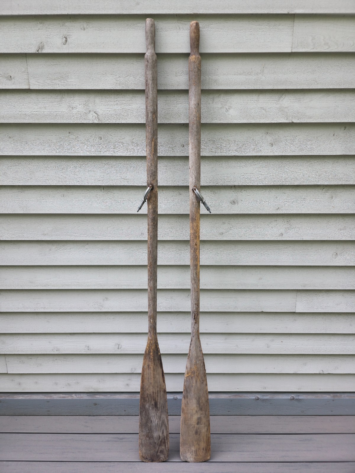 VINTAGE Old Wooden Paddles Oars with OARLOCKS Measures 71″ 6ft