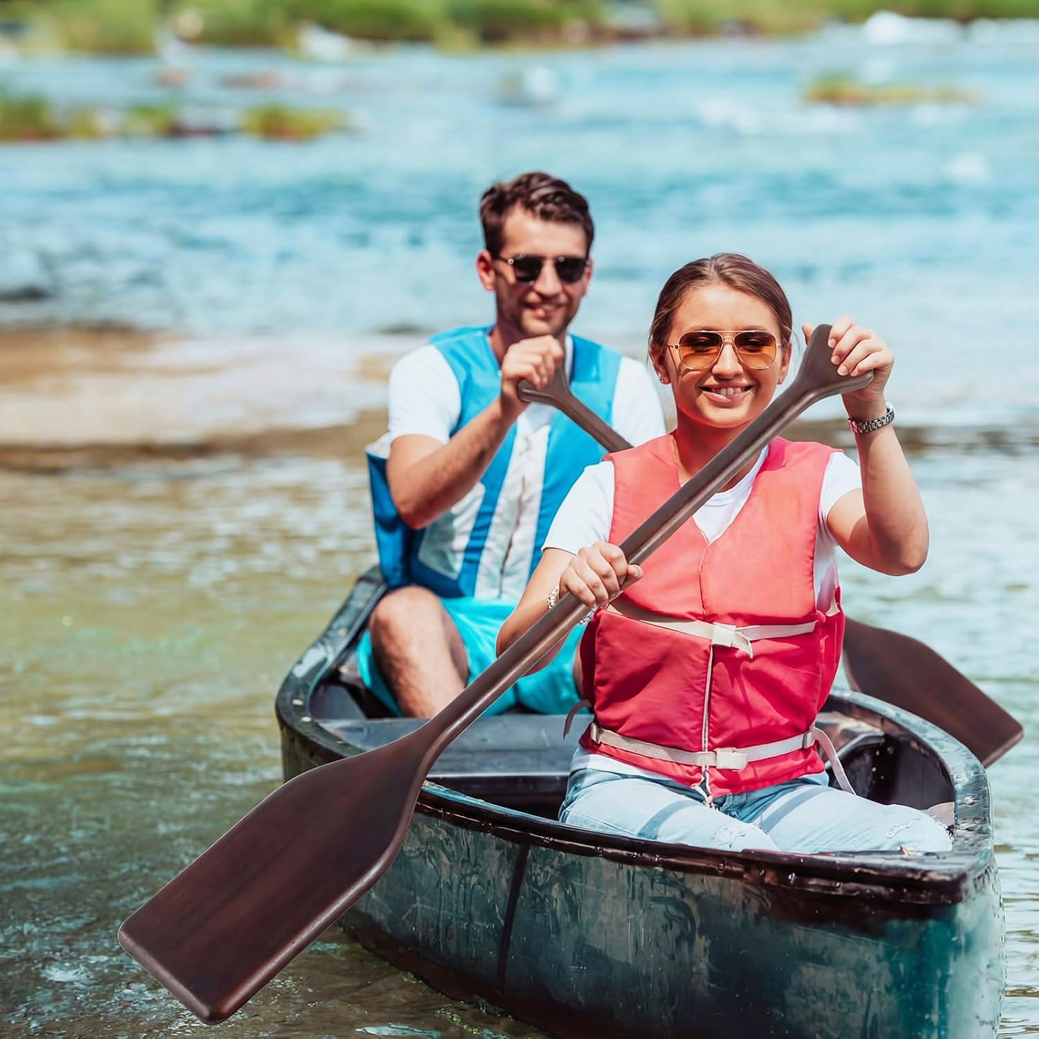 2 Pcs 2.5-4Ft Wooden Canoe Oar Paddle, 30-48” Solid Pine Paddle Canoe, for Kaya