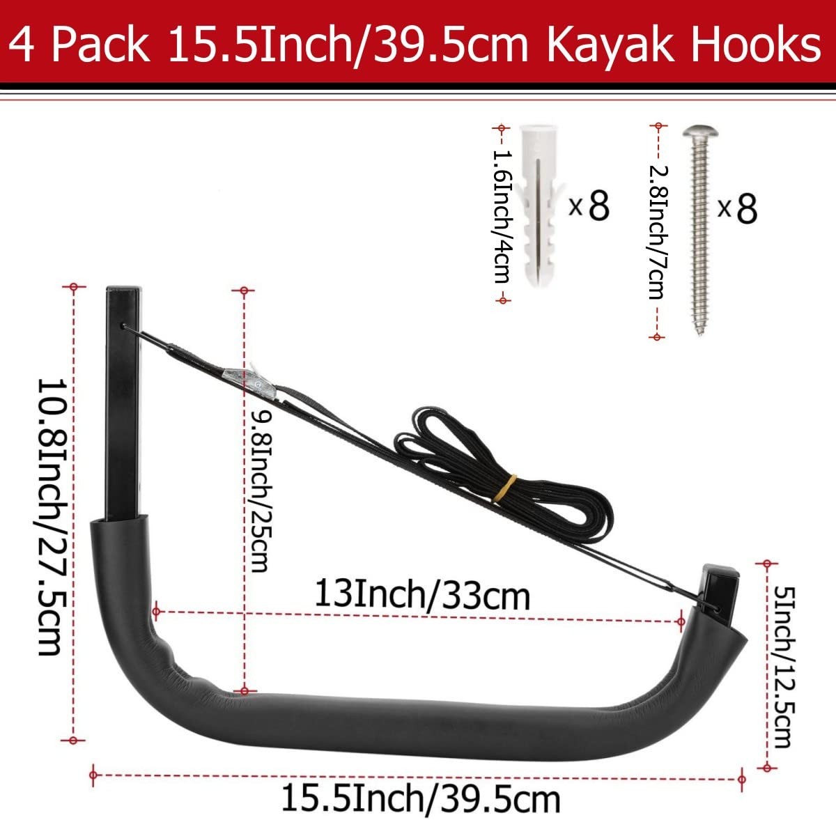 Kayak Storage Hooks, Wall Mount Garage Canoe Storage Hangers for Kayaks or Pa…