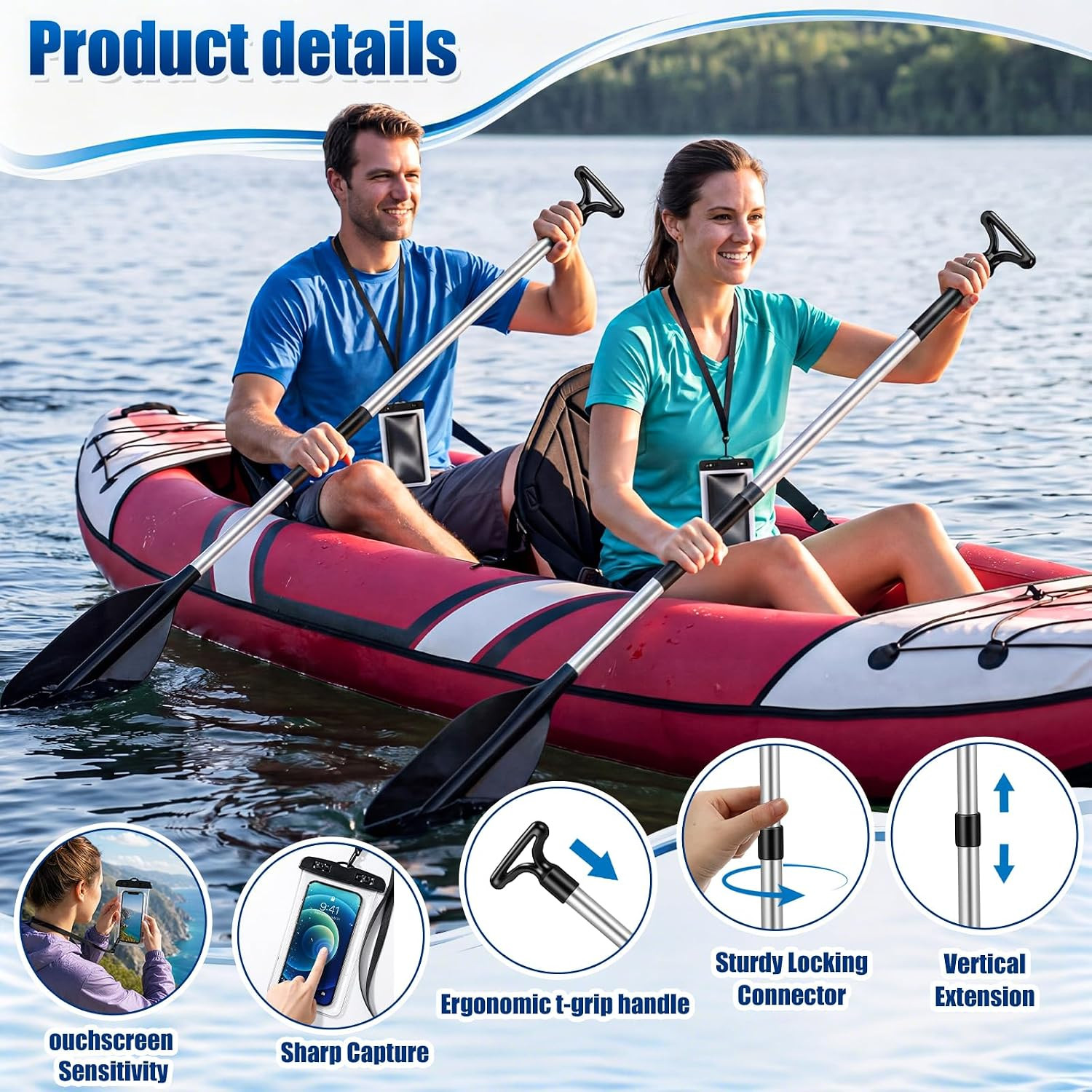 2 Pack Kayak Seats with Back Support and 2 Telescoping Paddles Kayak Seat and Pa