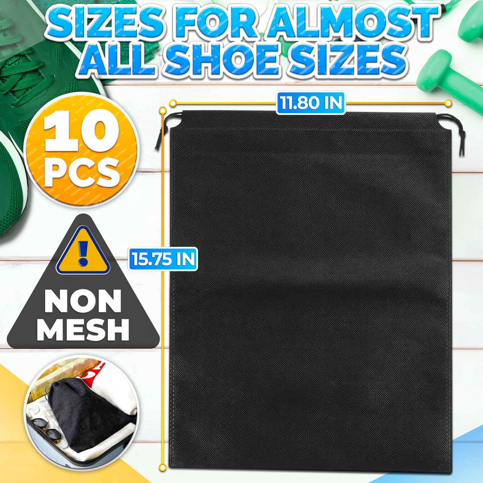 10 Pack Travel Shoe Backpack Set – Non-Mesh Solid 11.8″x15.75″ Waterproof Dra…