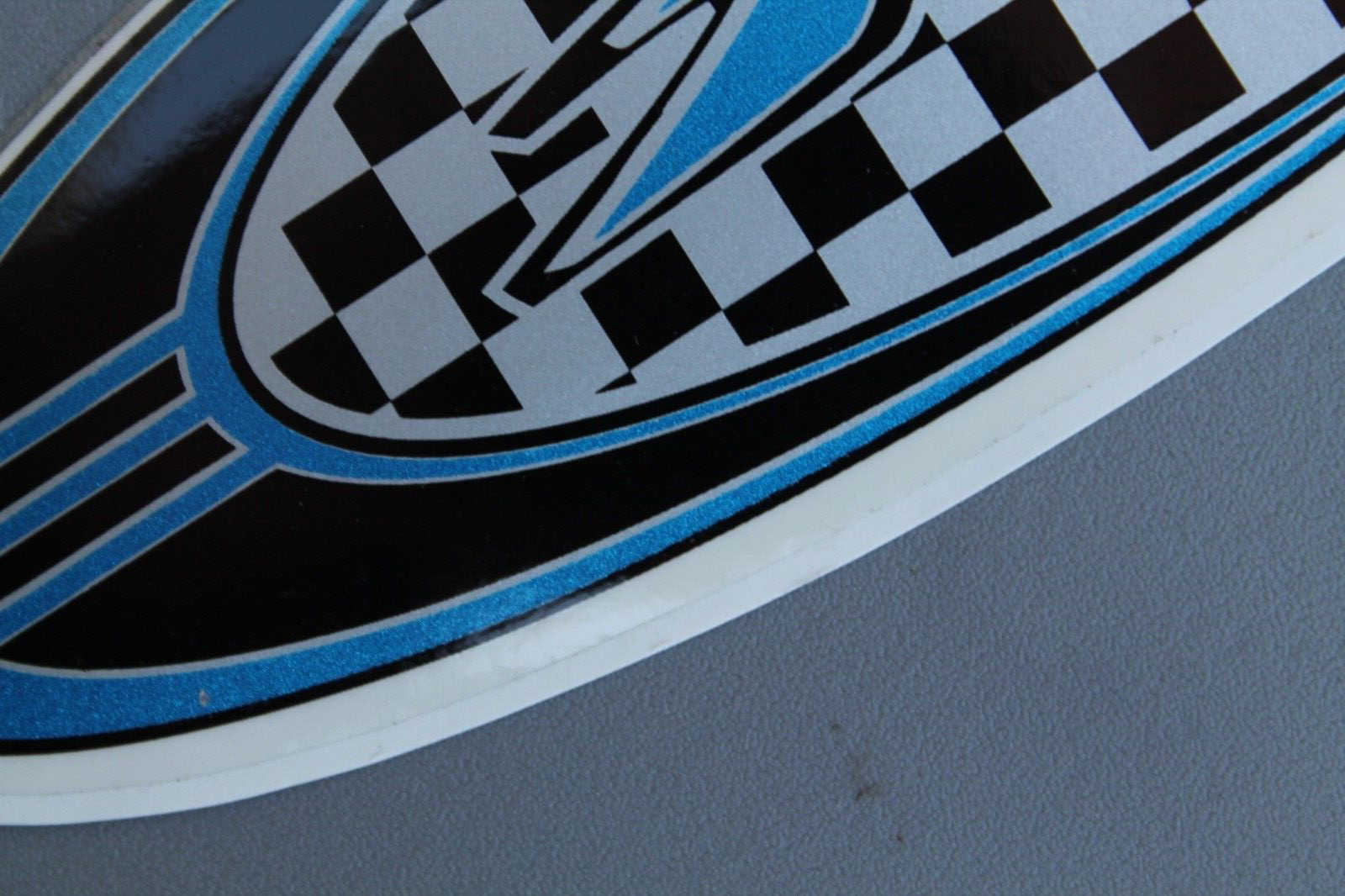 RUSTY Surfboards Black Silver Blue Checkered Flag OG RU1 Vintage Surfing STICKER