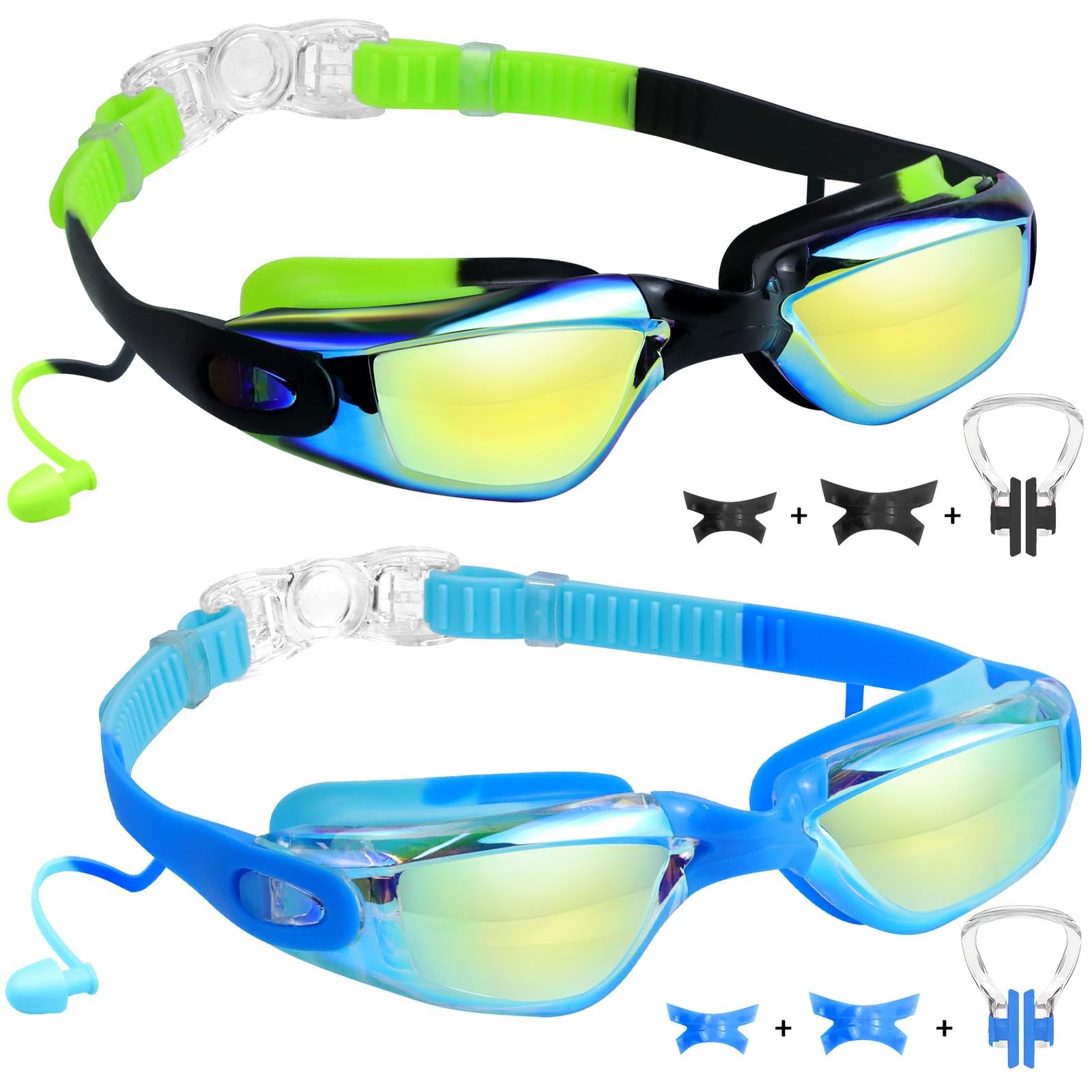 Swimming Goggles for 3-15 years-2 Pack, Goggles Anti-Fog/UV No Leaking Swim G…
