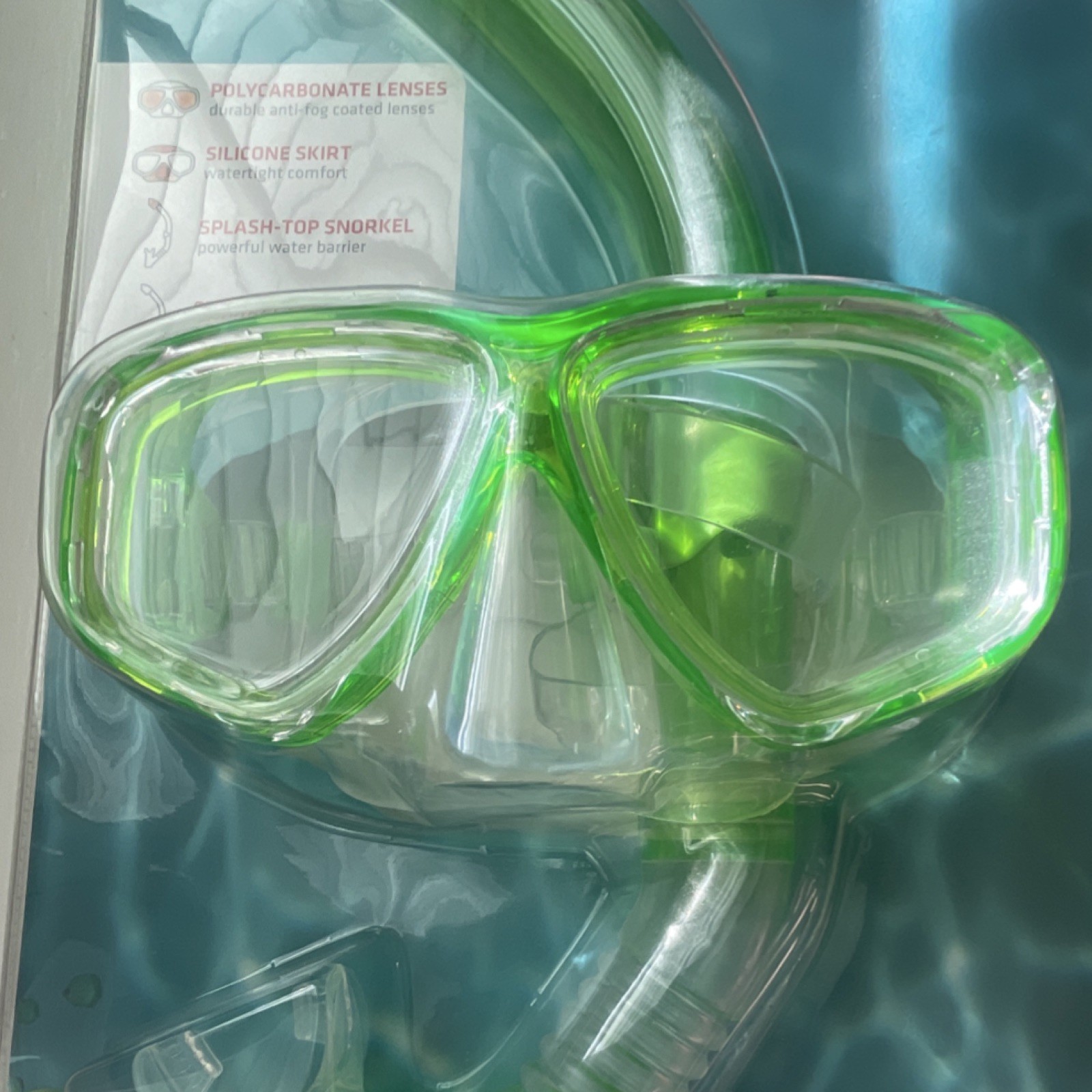 Speedo Junior Adventure Mask + Snorkel Kelly Green Polycarbonate Lenses