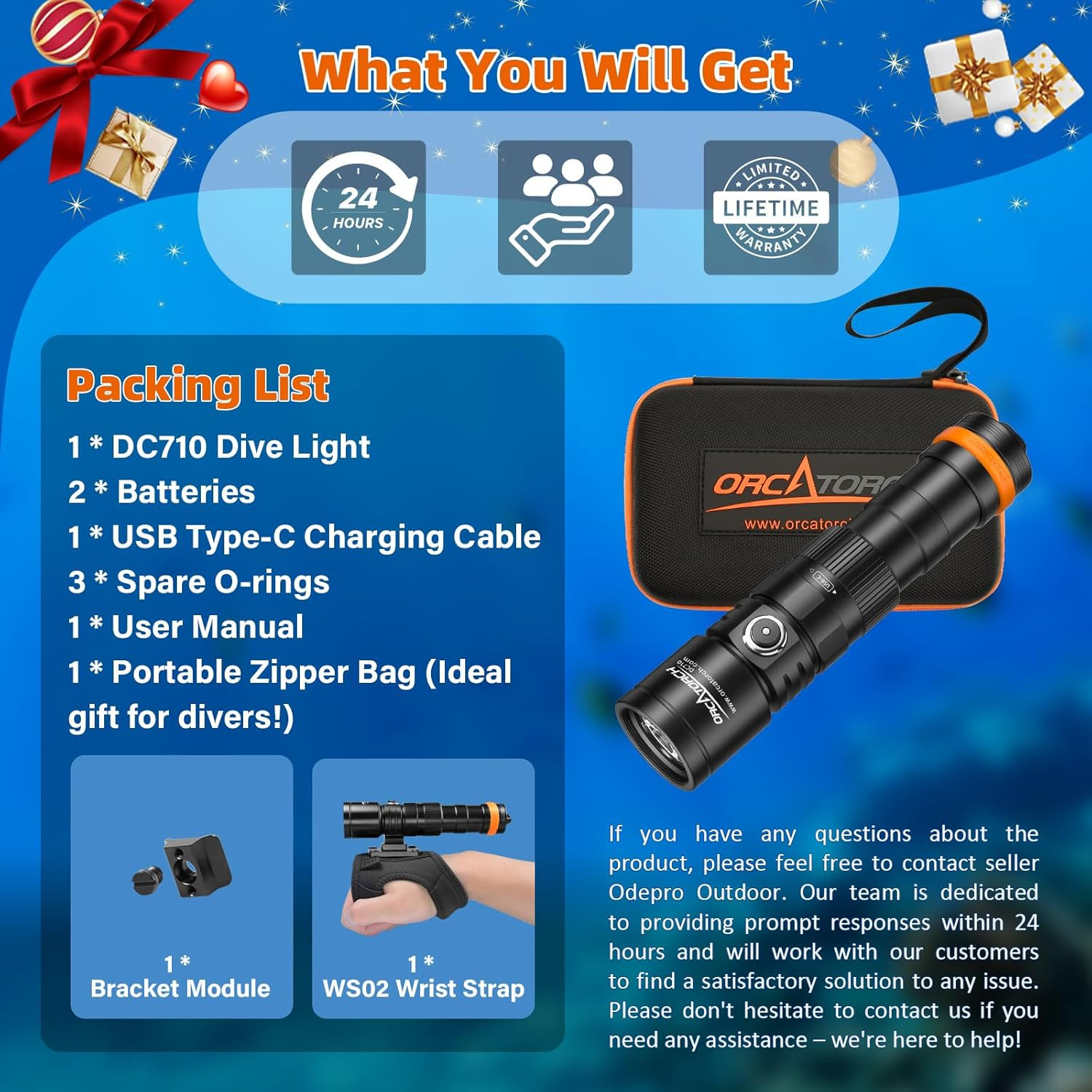 ORCATORCH DC710 Scuba Dive Light Type C Rechargeable, 3000 Lumens Super Bright U